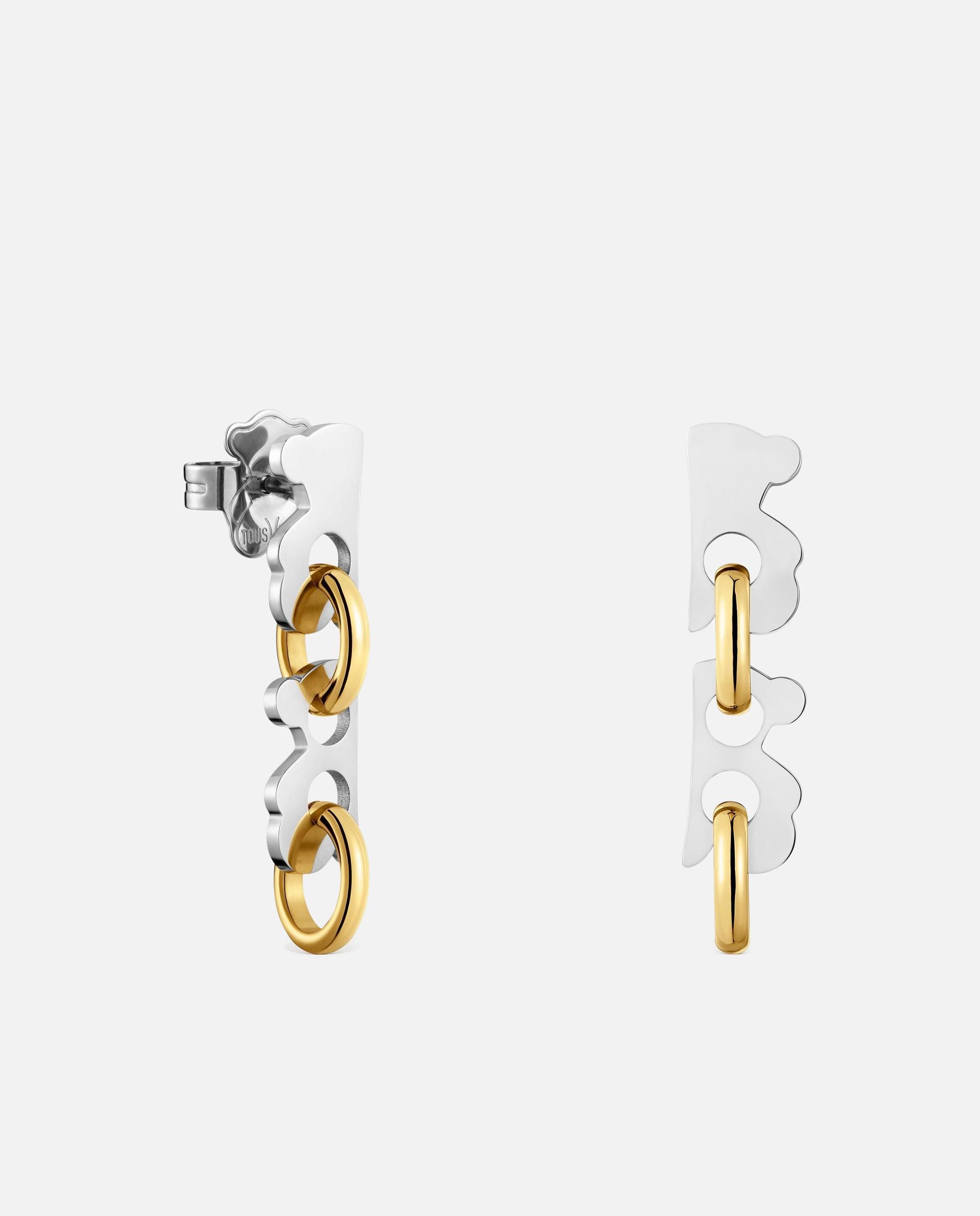 Pendientes cortos oso de acero 30 mm tous half bear - Bicolor Bicolor-1