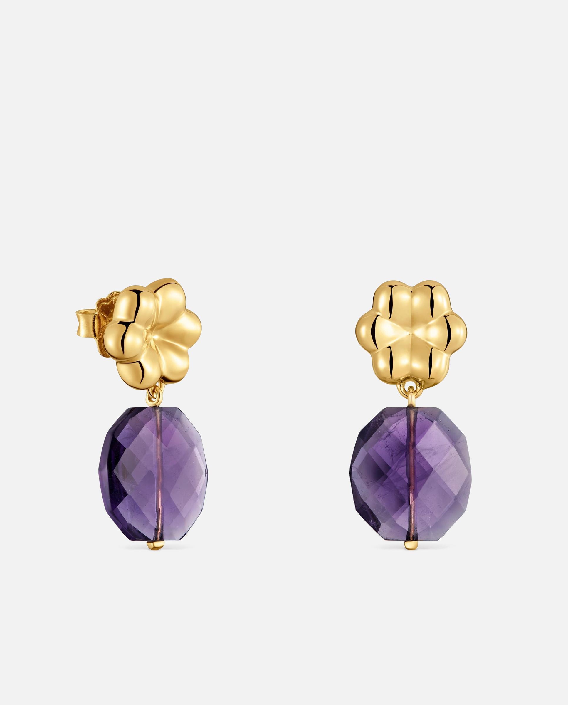 Pendientes con baño de oro 18 kt sobre plata y amatista bold motif - Tous - Morado Morado-1