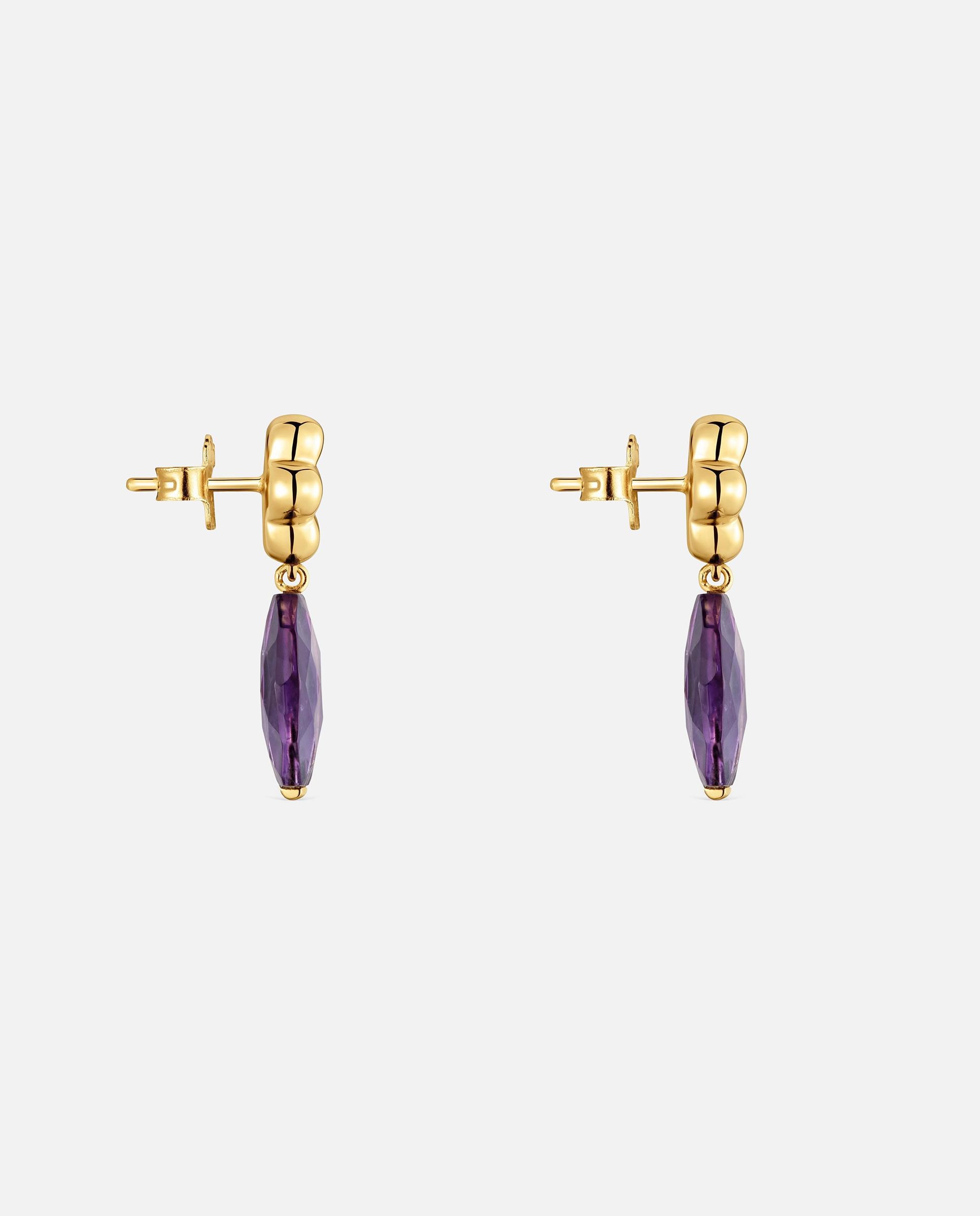 Pendientes con baño de oro 18 kt sobre plata y amatista bold motif - Tous - Morado Morado-2