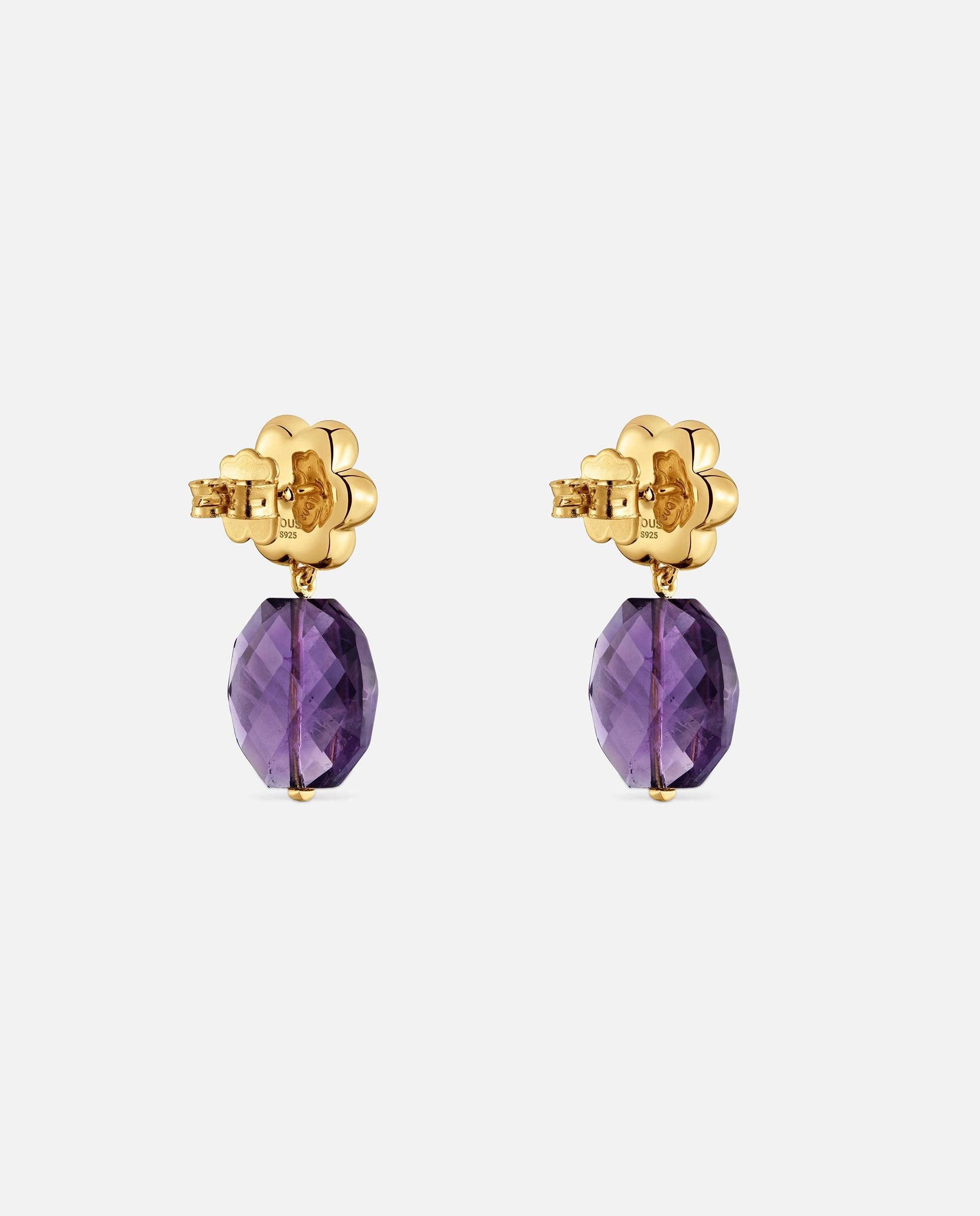 Pendientes con baño de oro 18 kt sobre plata y amatista bold motif - Tous - Morado Morado-3