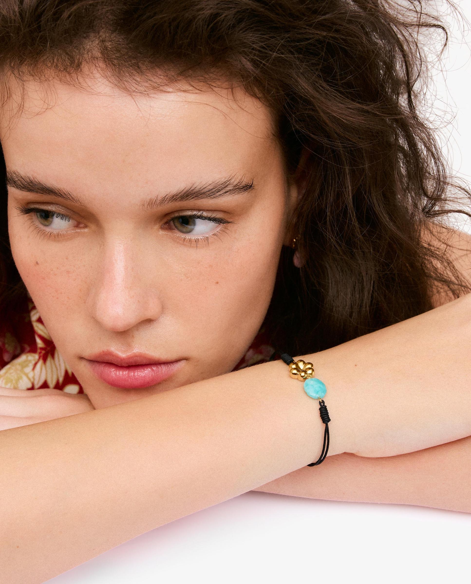Pulsera de nylon con baño de oro 18 kt sobre plata y amazonita bold motif - Tous - Azul celeste Azul celeste-5