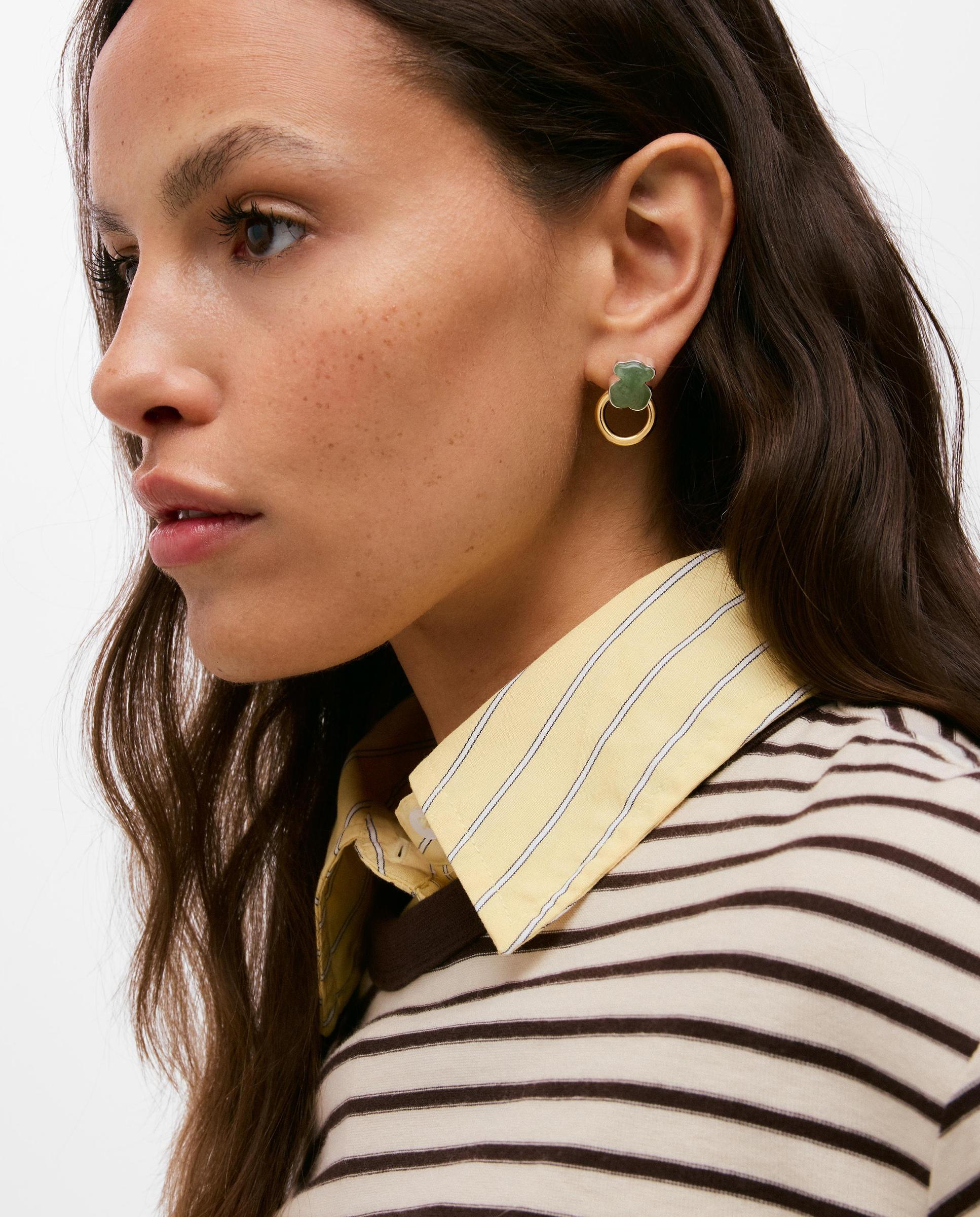 Pendientes aro bicolor con aventurina tous gem power - Verde Verde-4