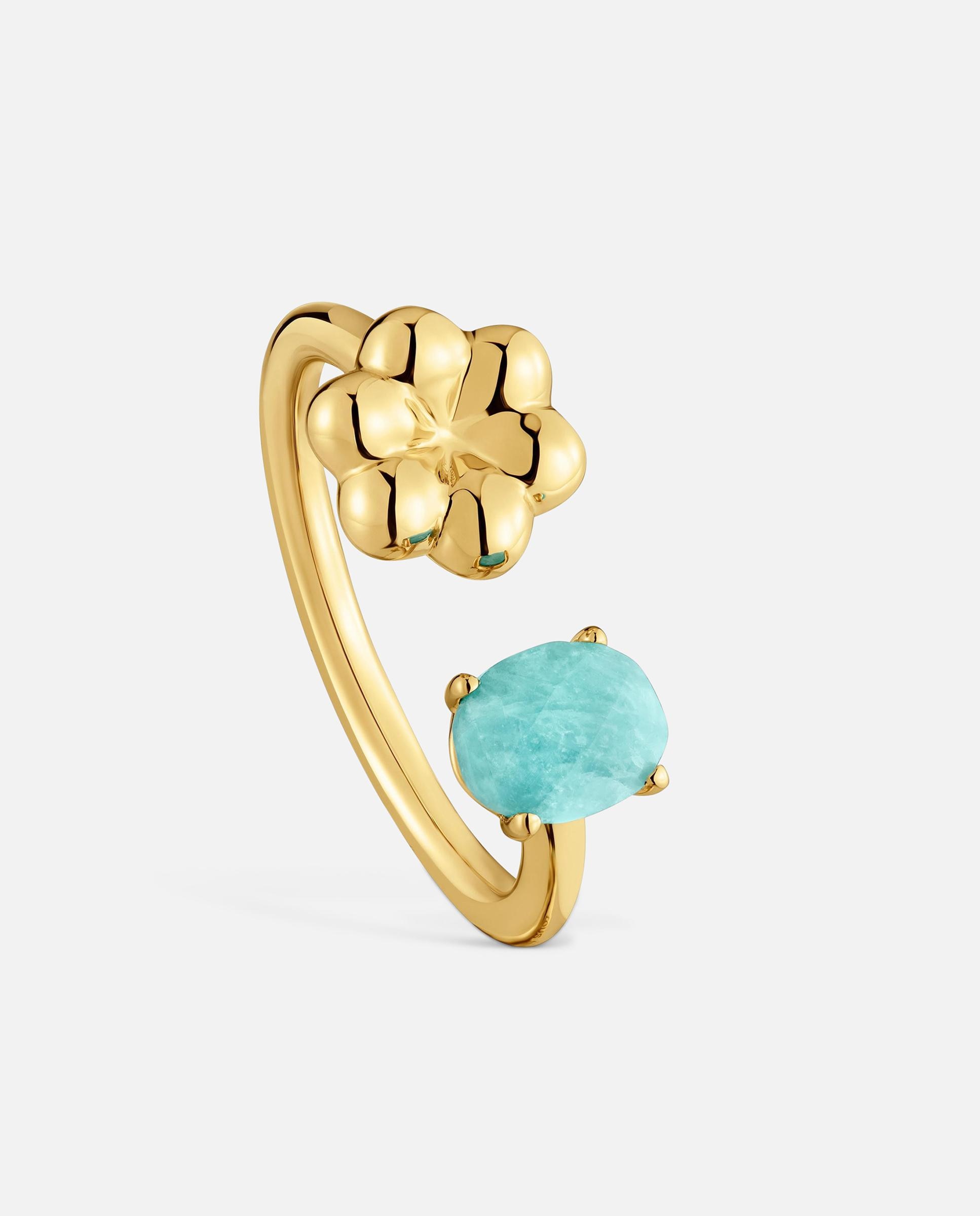 Anillo abierto con baño de oro 18 kt sobre plata y amazonita bold motif - Tous - Azul celeste Azul celeste-1