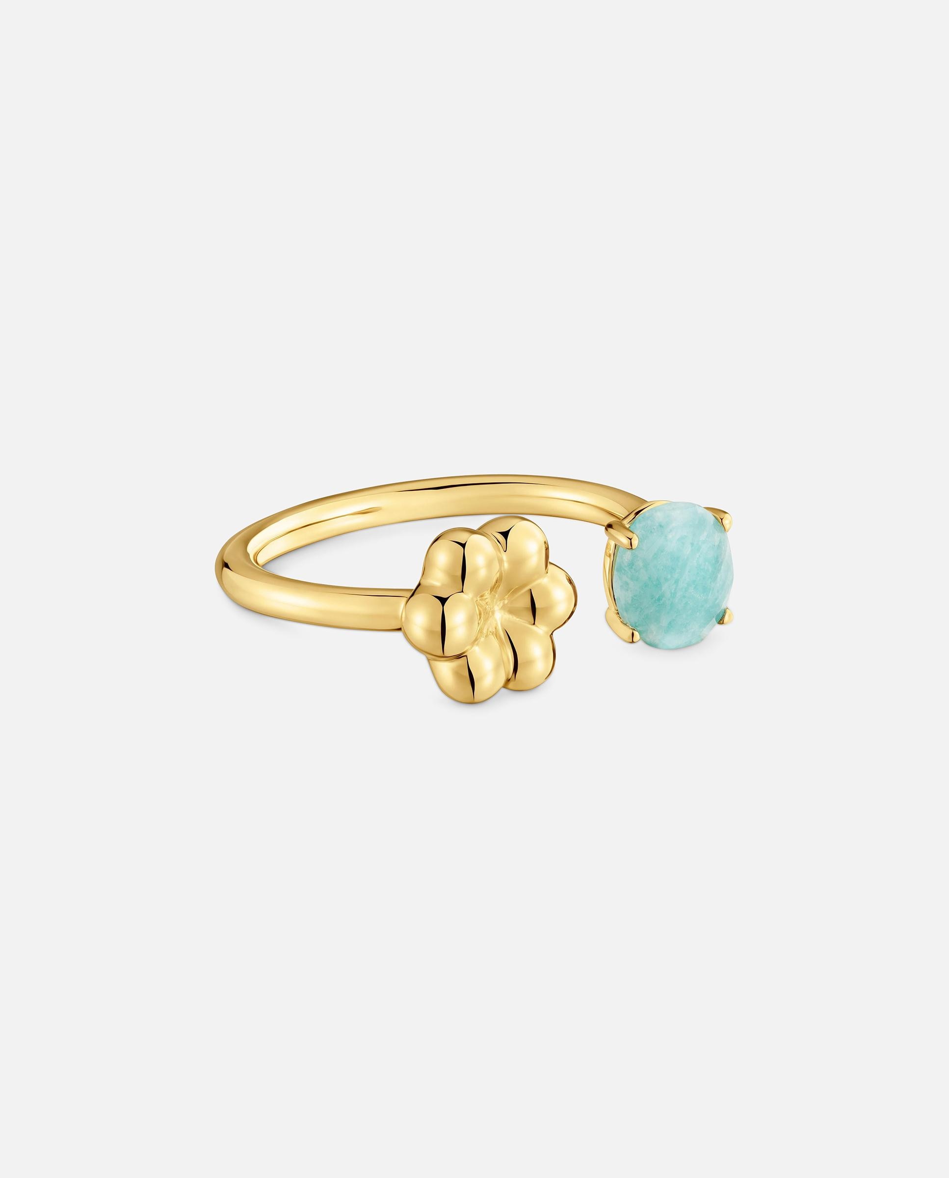 Anillo abierto con baño de oro 18 kt sobre plata y amazonita bold motif - Tous - Azul celeste Azul celeste-2