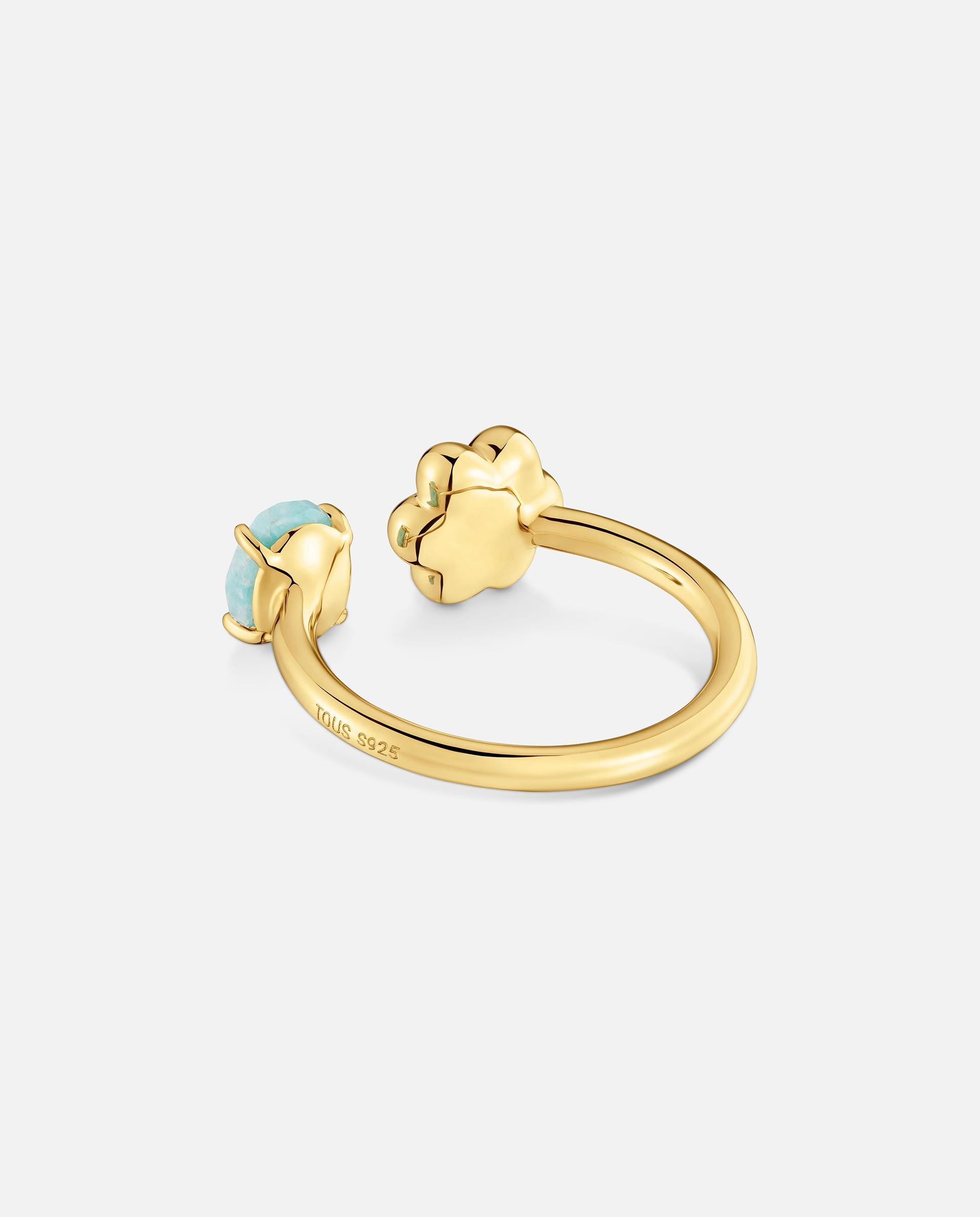 Anillo abierto con baño de oro 18 kt sobre plata y amazonita bold motif - Tous - Azul celeste Azul celeste-3