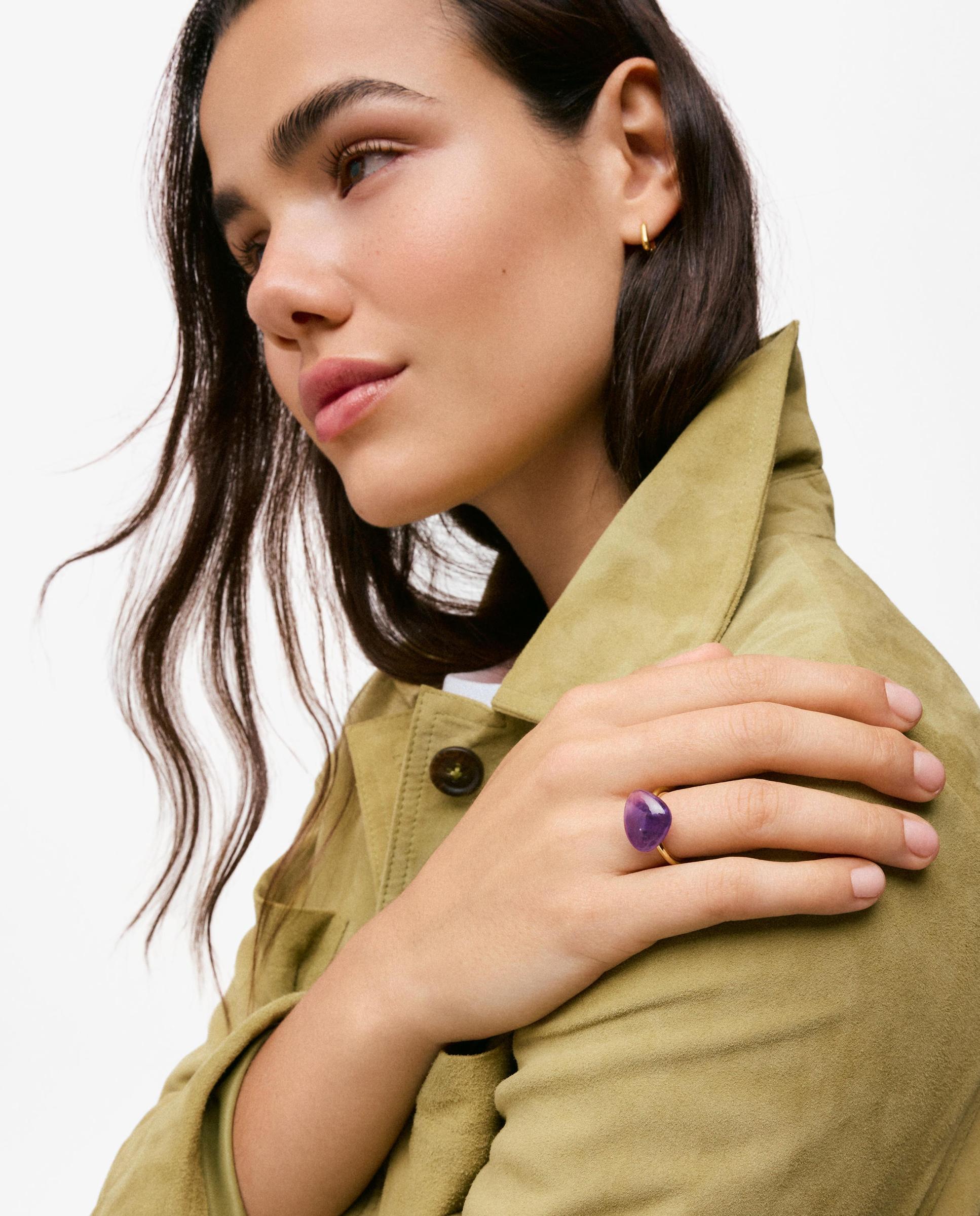 Anillo con baño de oro 18 kt sobre plata y amatista tous color dots - Morado Morado-4