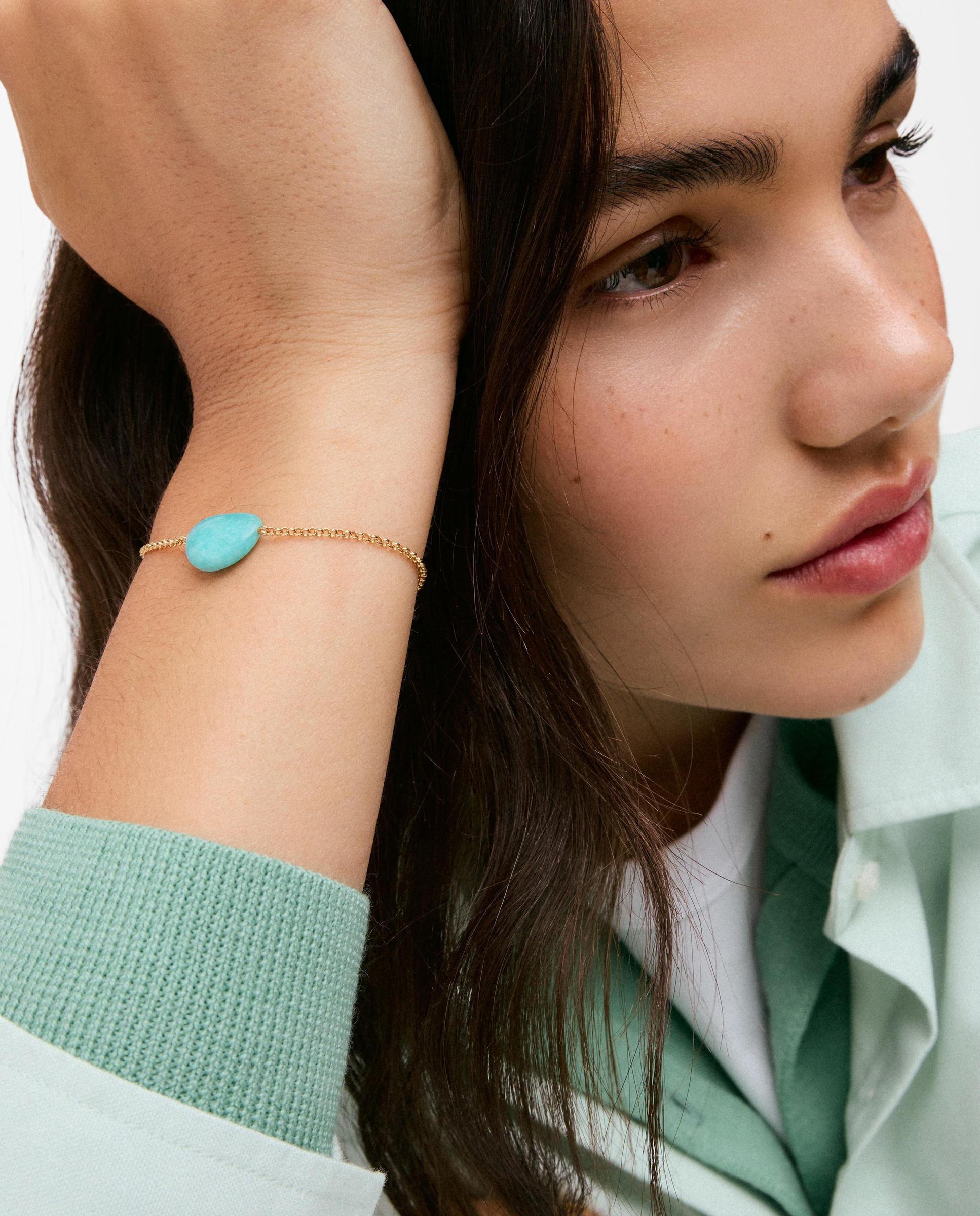 Pulsera con baño de oro 18 kt sobre plata y amazonita tous color dots - Azul celeste Azul celeste-4