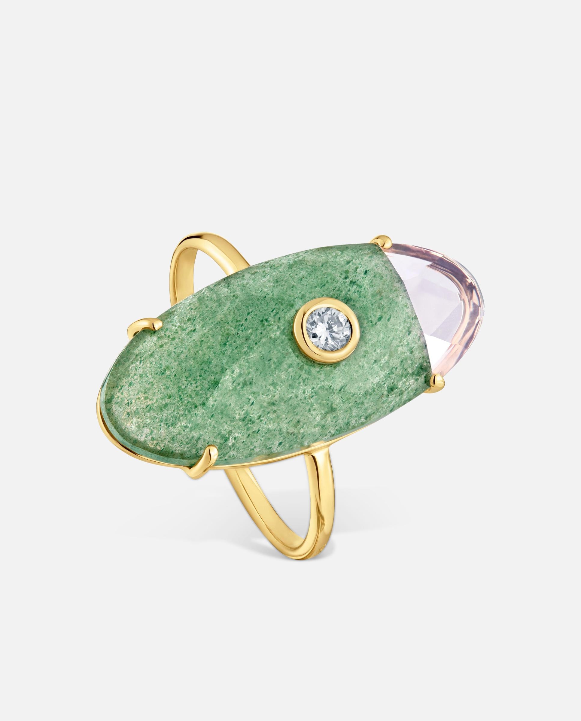 Imagen 1 de Anillo de oro amarillo 9 kt con diamantes creados en laboratorio y aventurina tous beetle lgd - Multicolor Multicolor