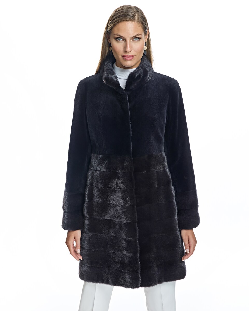 Abrigo de pelo de mujer de pelo de visón rasado con cuello alto
