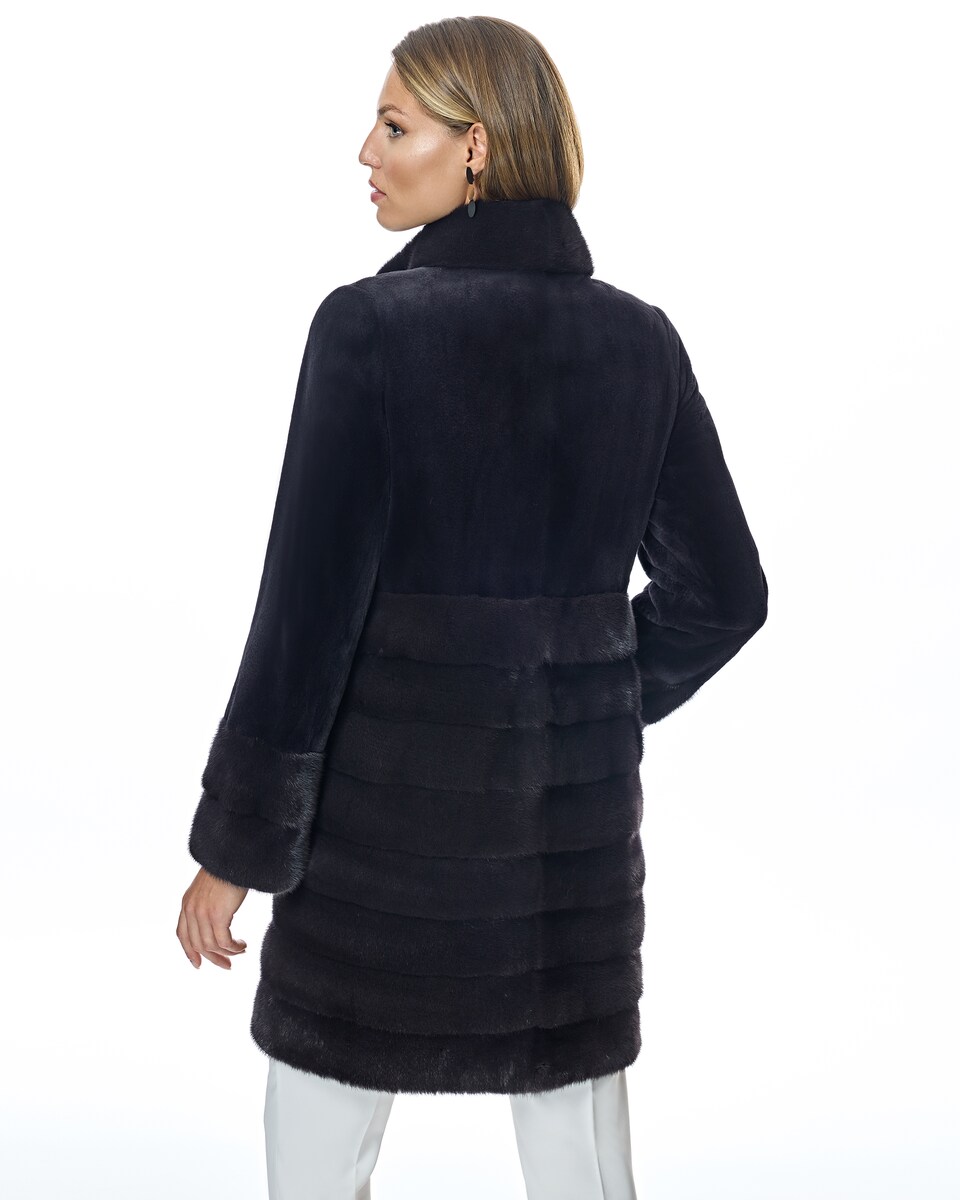 Abrigo de pelo de mujer de pelo de visón rasado con cuello alto
