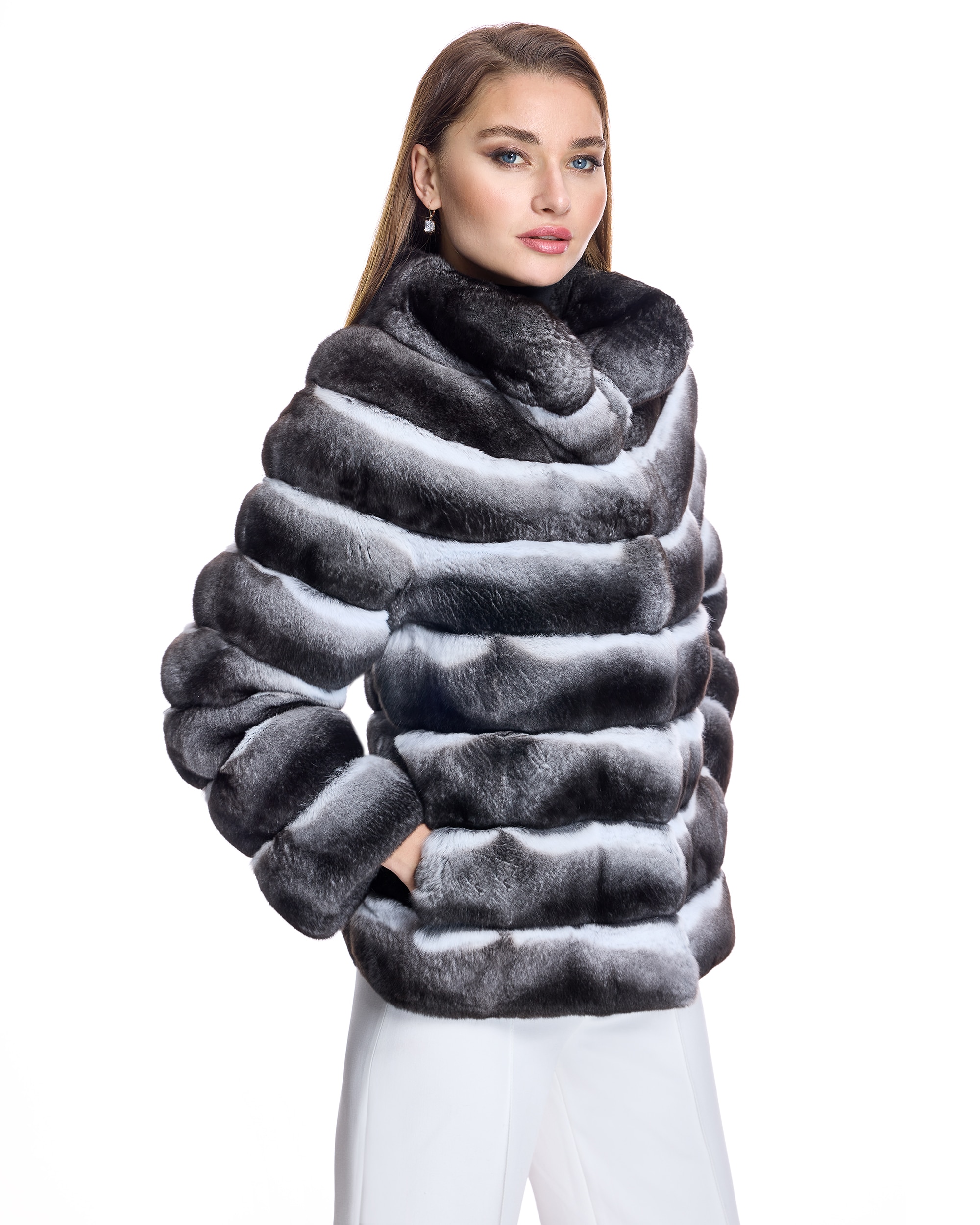Chaqueta de pelo de mujer de chinchilla - Maximilian - Gris Gris-2