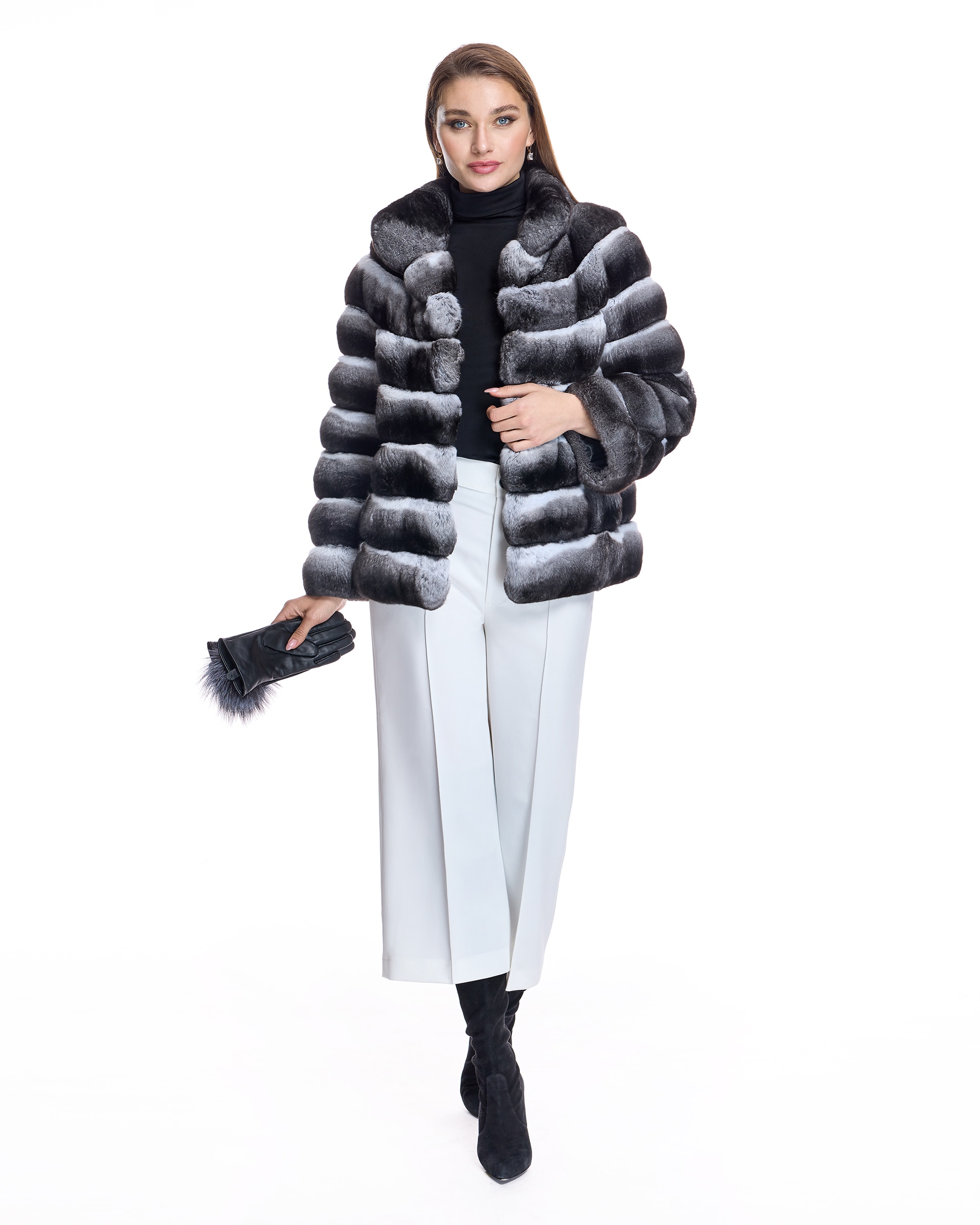 Chaqueta de pelo de mujer de chinchilla - Maximilian - Gris Gris-4