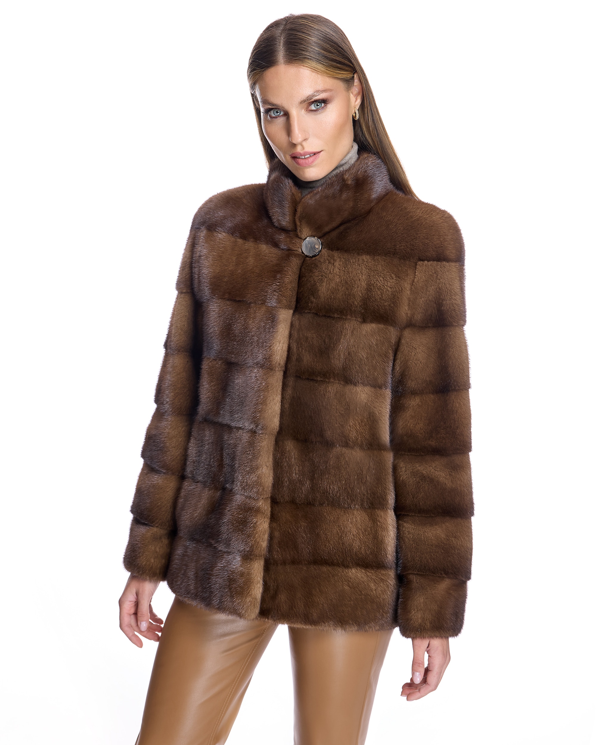 Chaqueta de pelo de mujer de visón con cuello alto - Maximilian - Marrón Marrón-1