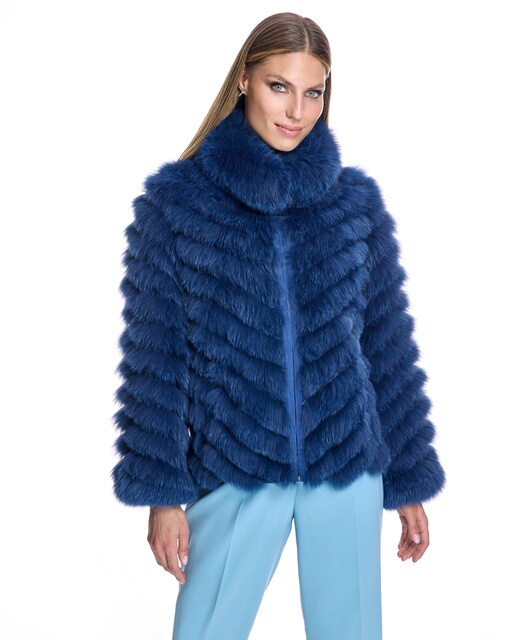 Imagen 0 de Chaqueta de pelo de mujer reversible de fox tireado con cuello alto