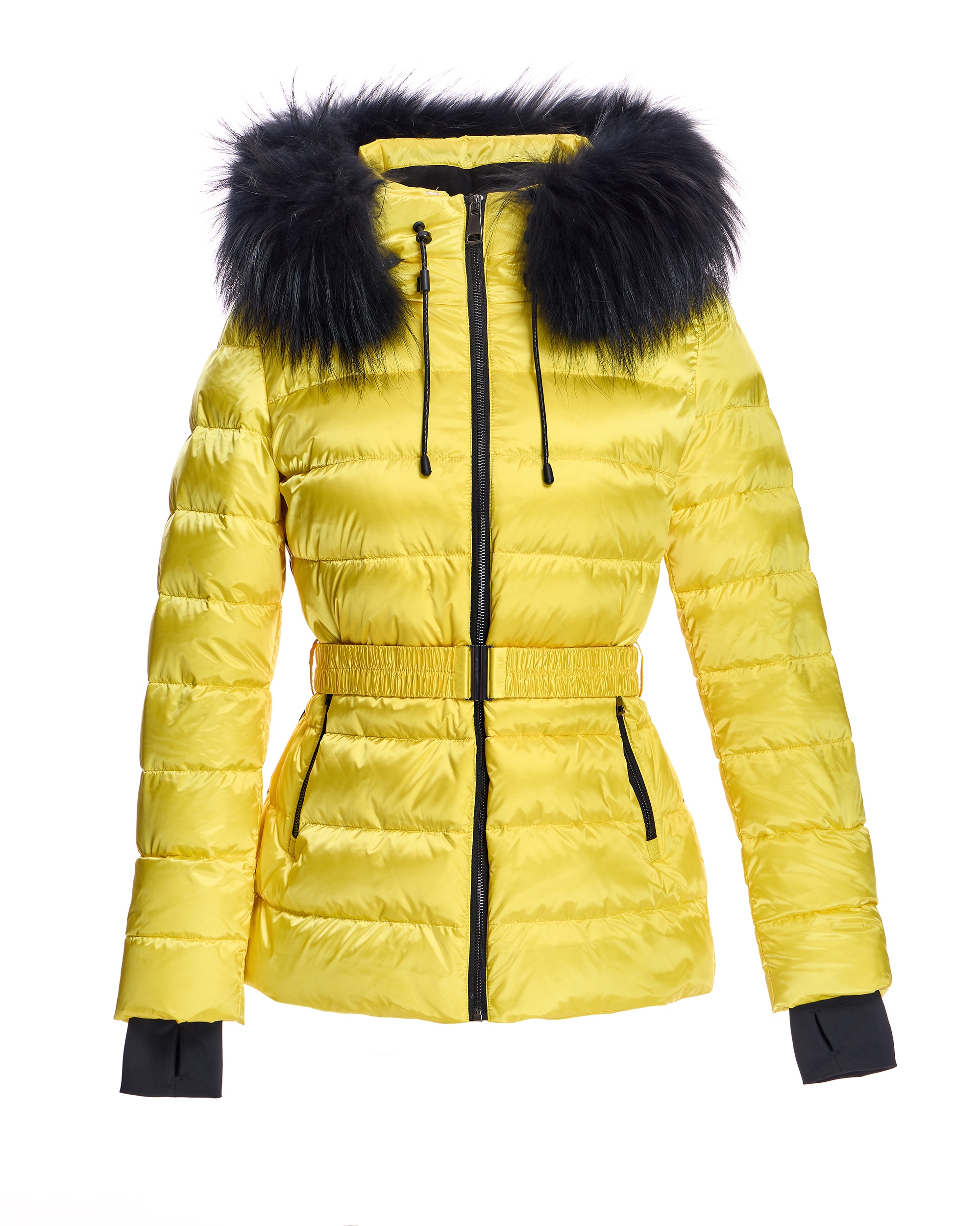 Plumífero de mujer con capucha ribeteada de raccoon - Maximilian - Amarillo Amarillo-6