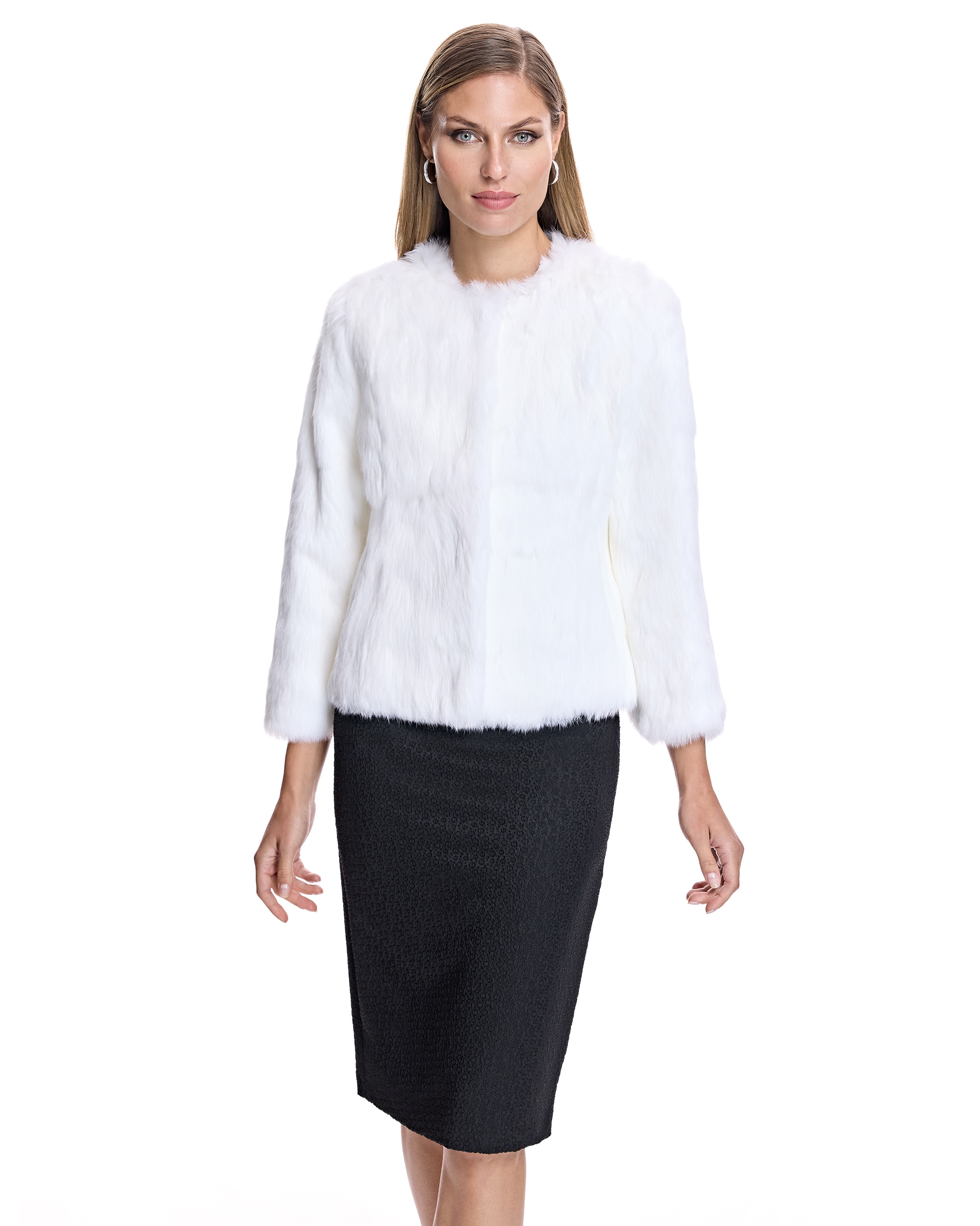 Chaqueta de pelo de mujer de conejo - Maximilian - Blanco Blanco-1