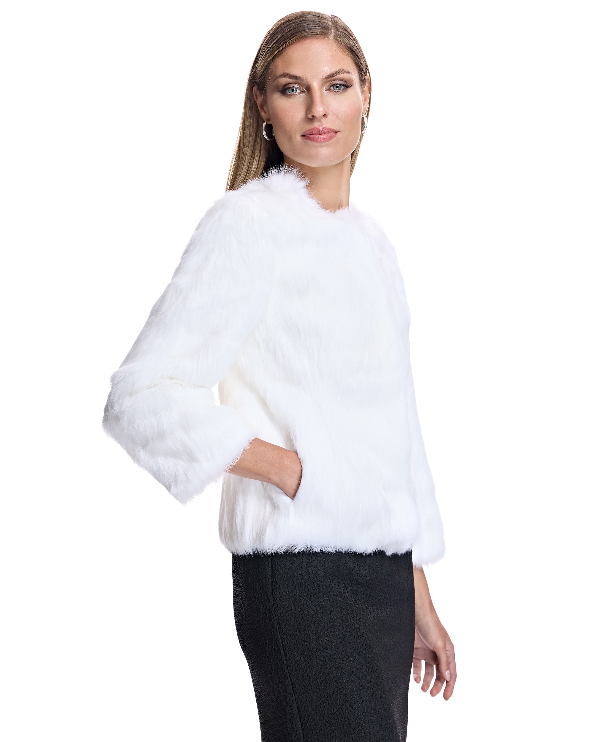 Chaqueta de pelo de mujer de conejo - Maximilian - Blanco Blanco-2