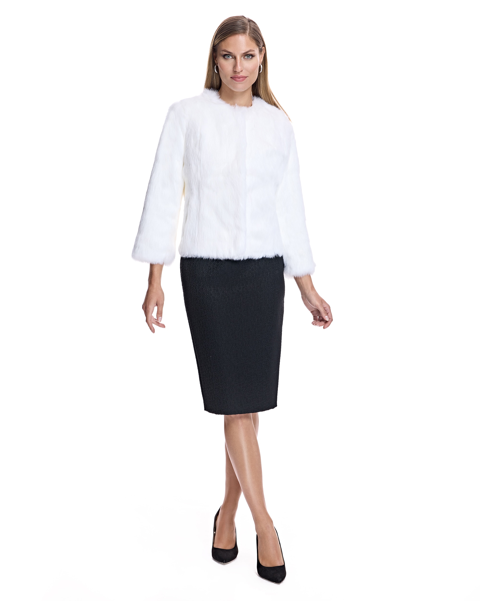 Chaqueta de pelo de mujer de conejo - Maximilian - Blanco Blanco-4