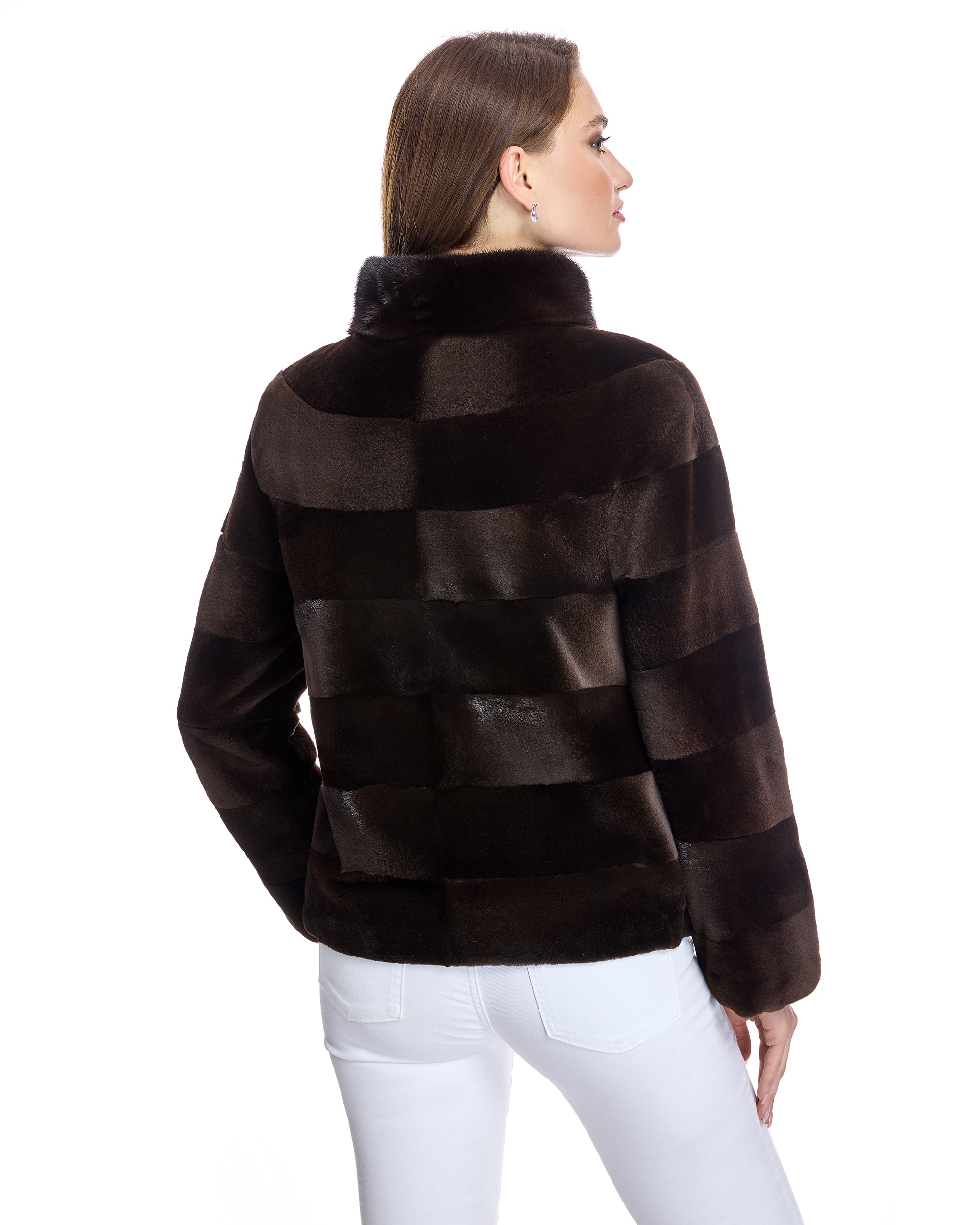 Chaqueta de pelo de mujer de visón rasado con cremallera - Maximilian - Marrón oscuro Marrón oscuro-3