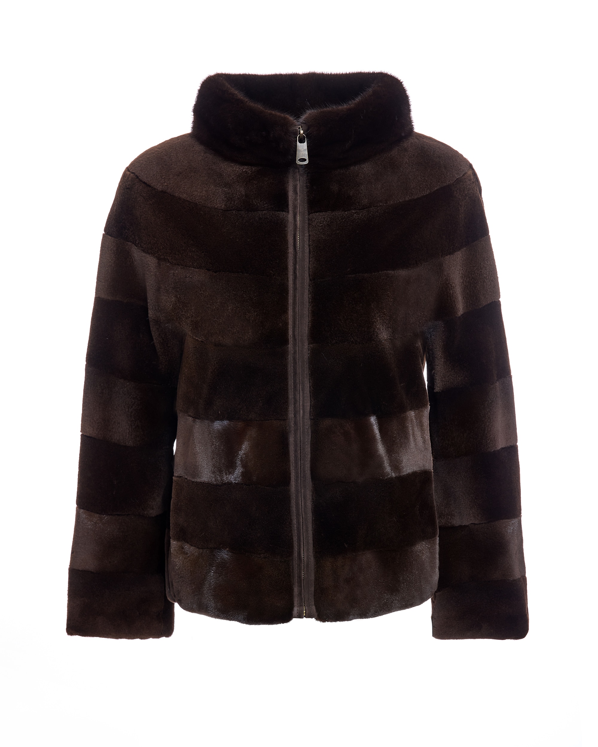 Chaqueta de pelo de mujer de visón rasado con cremallera - Maximilian - Marrón oscuro Marrón oscuro-6