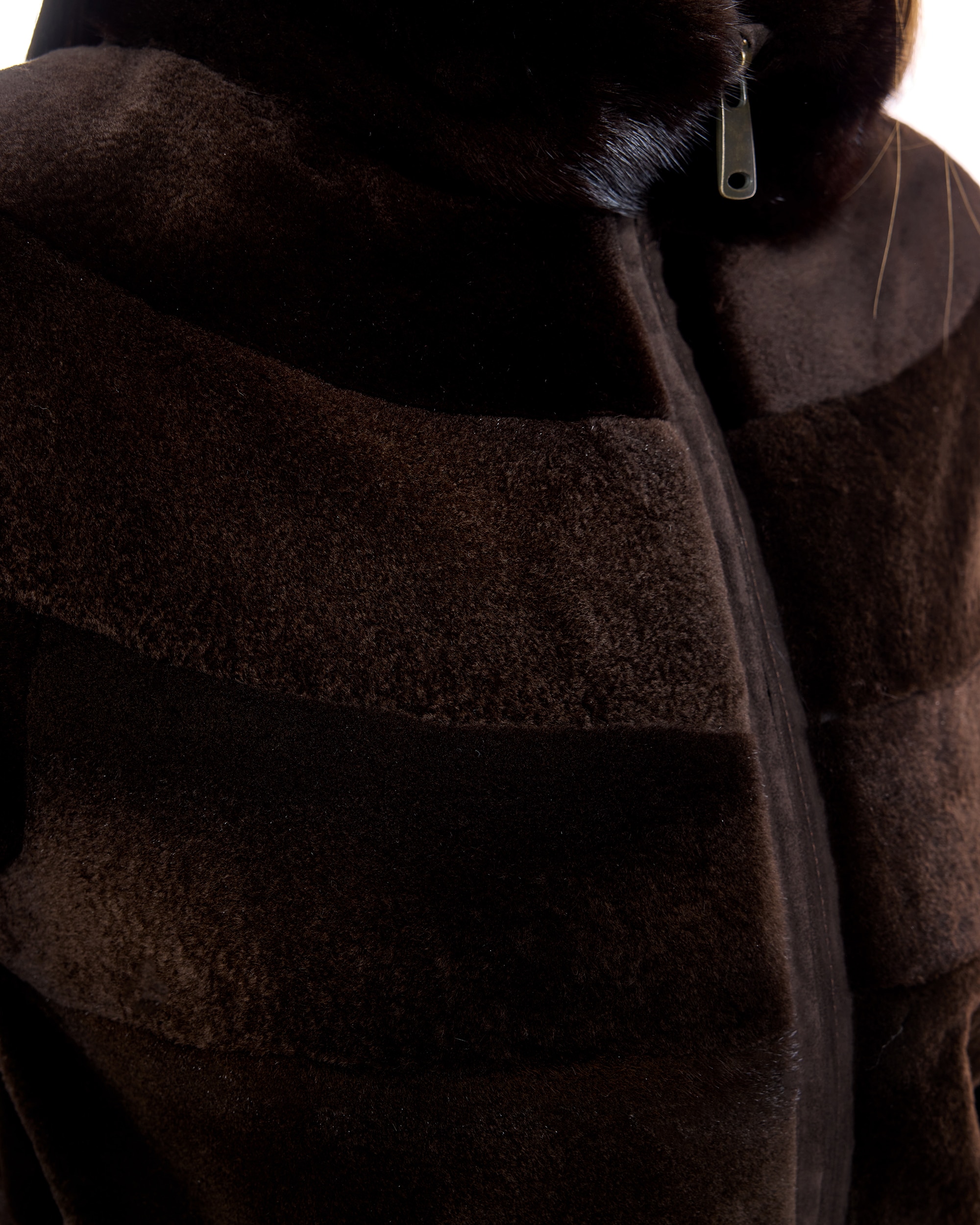 Chaqueta de pelo de mujer de visón rasado con cremallera - Maximilian - Marrón oscuro Marrón oscuro-5