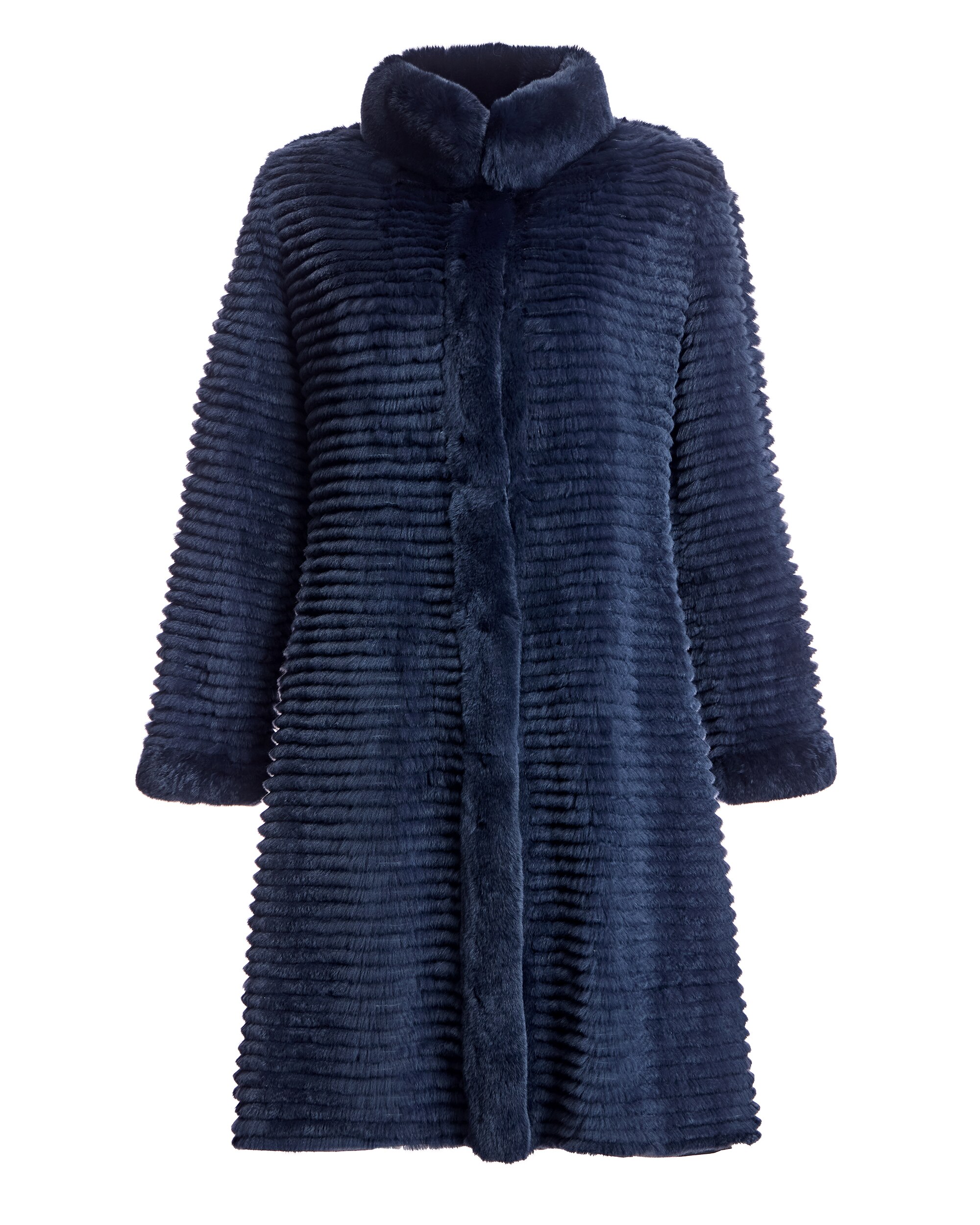 Abrigo reversible de mujer de pelo de rex tireado con cuello tuxedo y puños de rex - Maximilian - Azul marino Azul marino-7