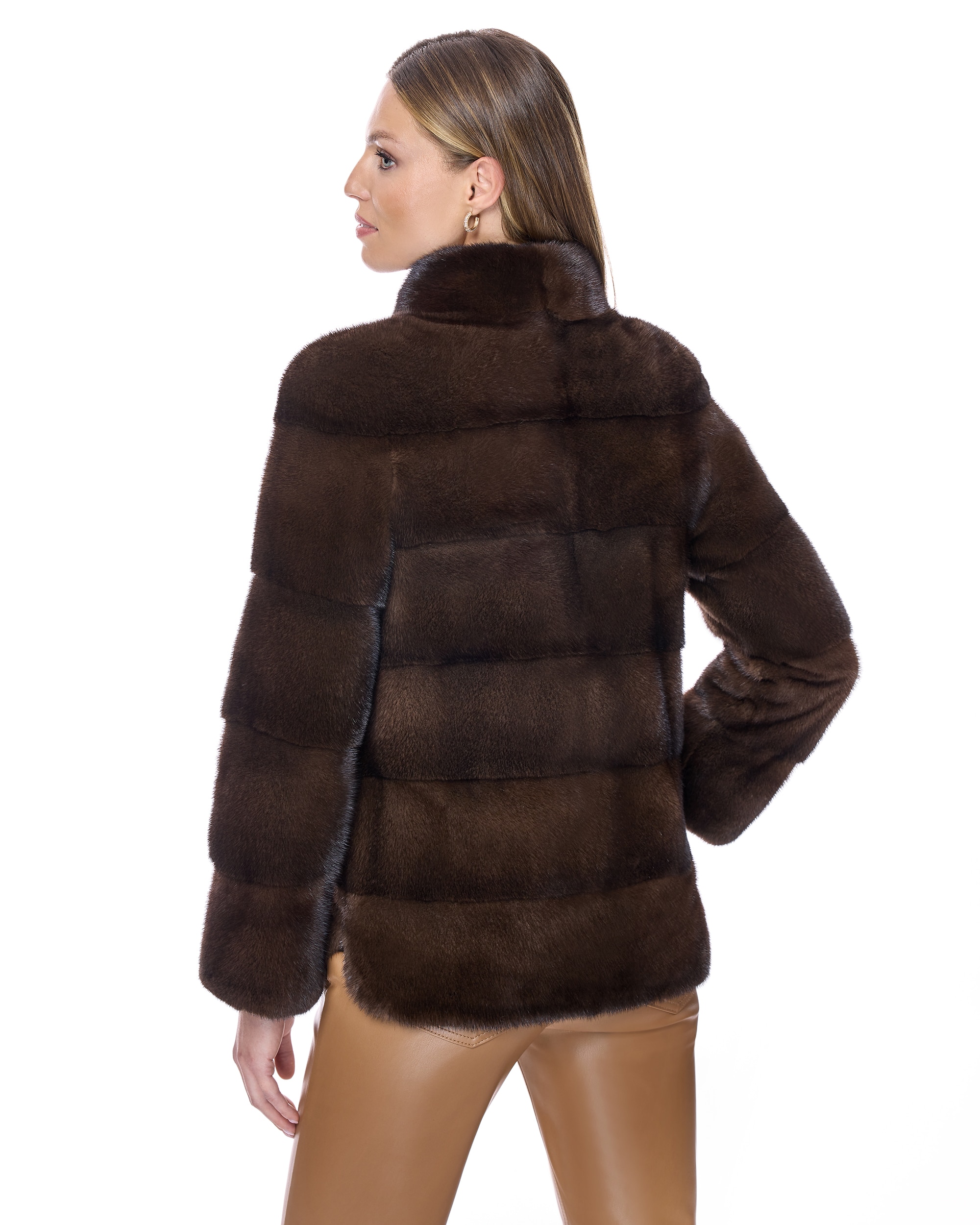 Chaqueta de pelo de mujer de visón con cremallera - Maximilian - Marrón oscuro Marrón oscuro-3