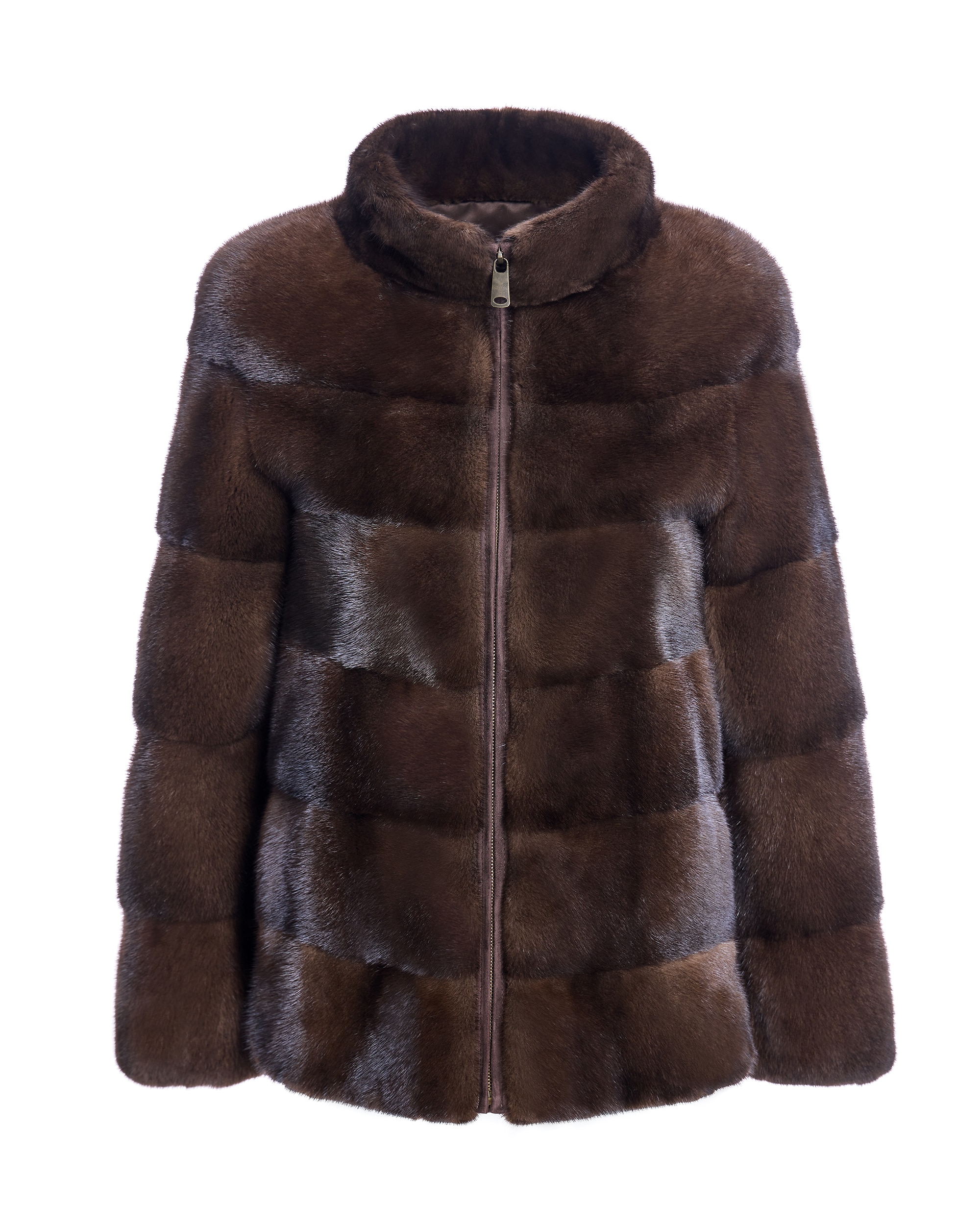Chaqueta de pelo de mujer de visón con cremallera - Maximilian - Marrón oscuro Marrón oscuro-6