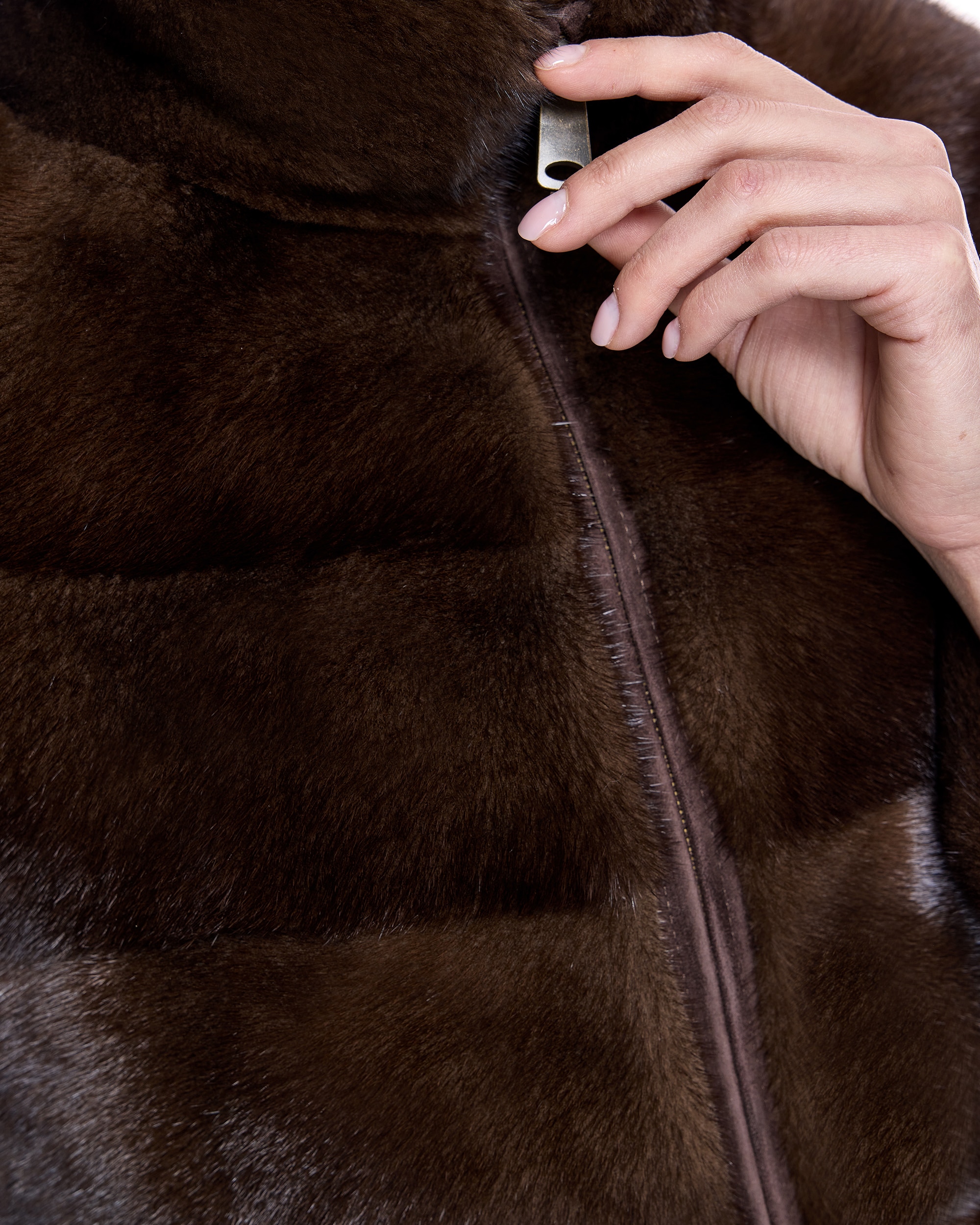 Chaqueta de pelo de mujer de visón con cremallera - Maximilian - Marrón oscuro Marrón oscuro-5