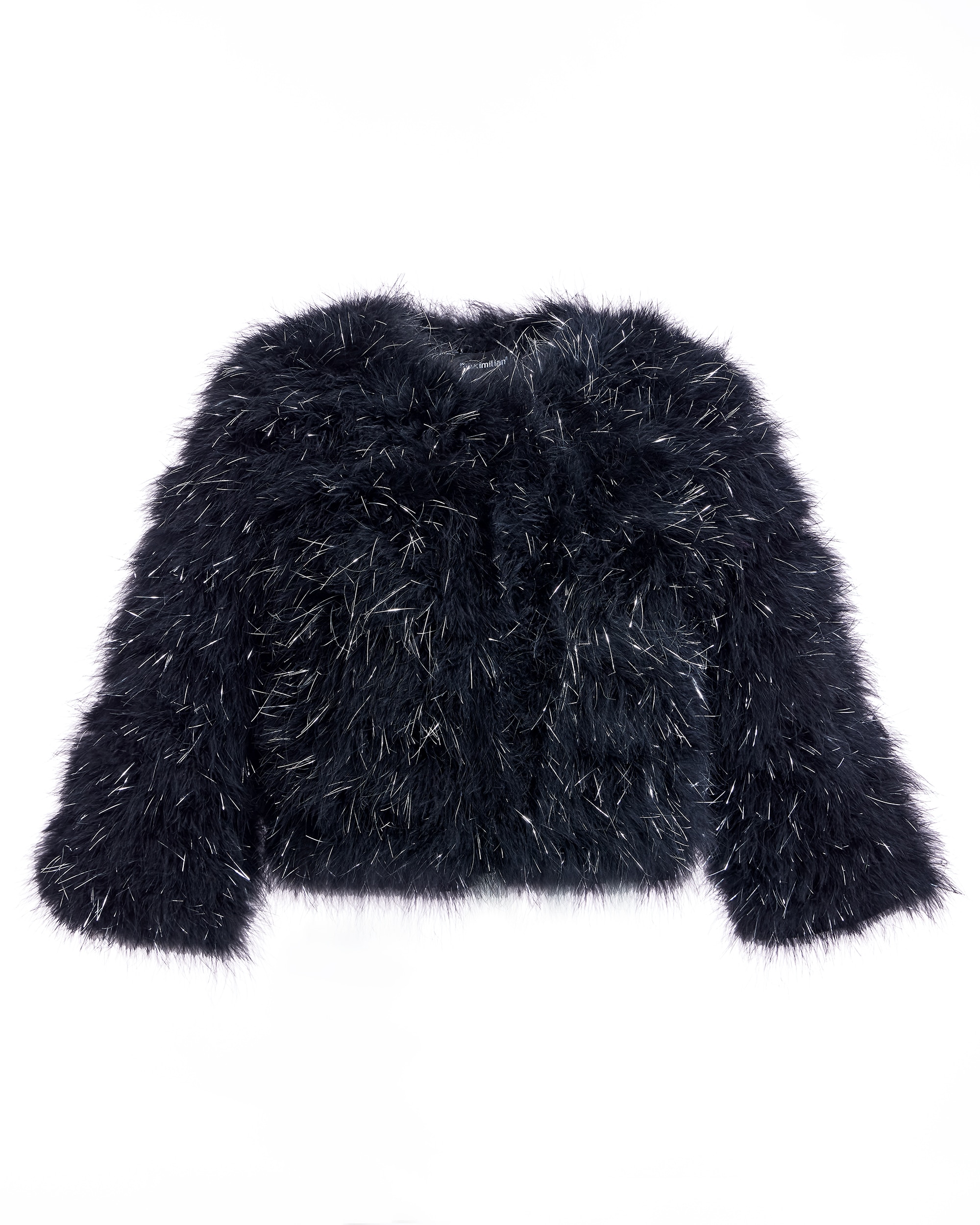 Bolero de mujer de plumas de marabú con manga francesa e inserciones metálicas - Maximilian - Negro Negro-6
