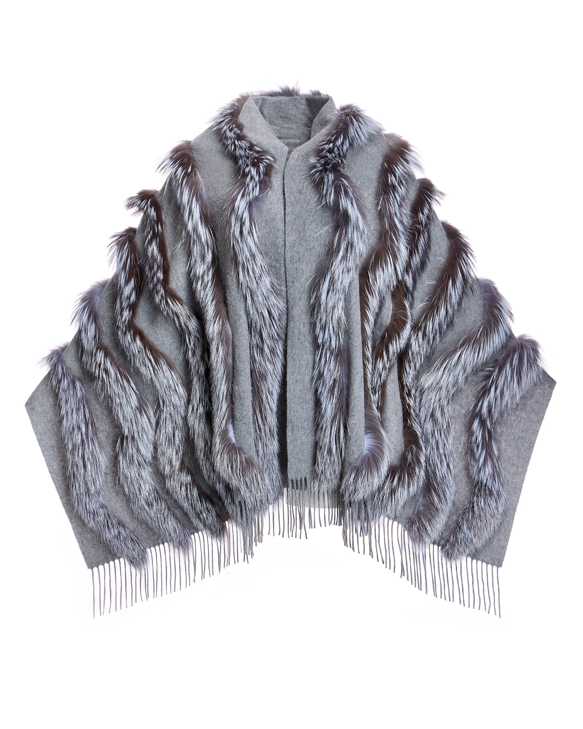 Imagen 0 de Estola de lana de cashmere con inserciones de zorro Gris