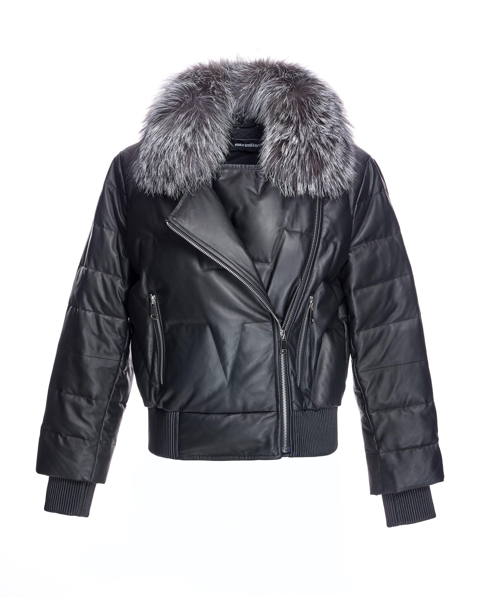 Plumífero de piel de mujer acolchado con cuello de zorro - Maximilian - Negro Negro-5