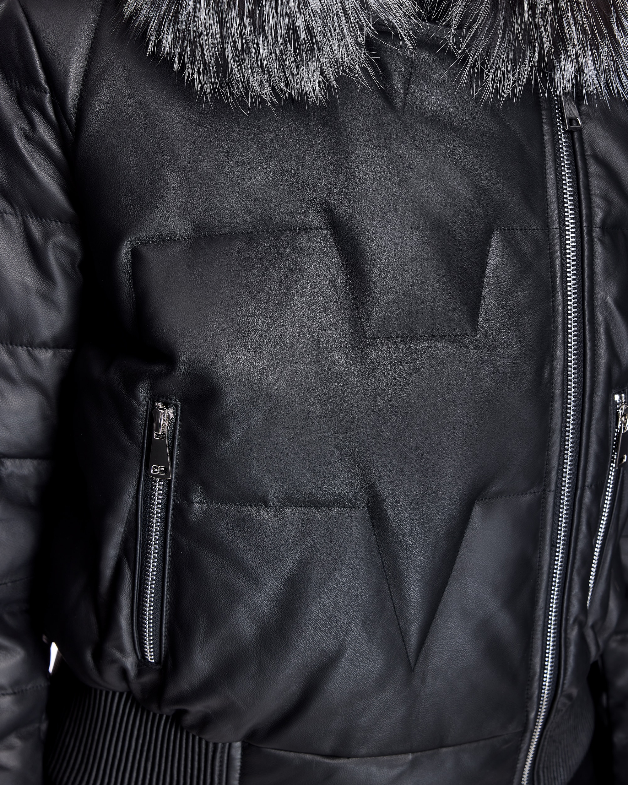Plumífero de piel de mujer acolchado con cuello de zorro - Maximilian - Negro Negro-6