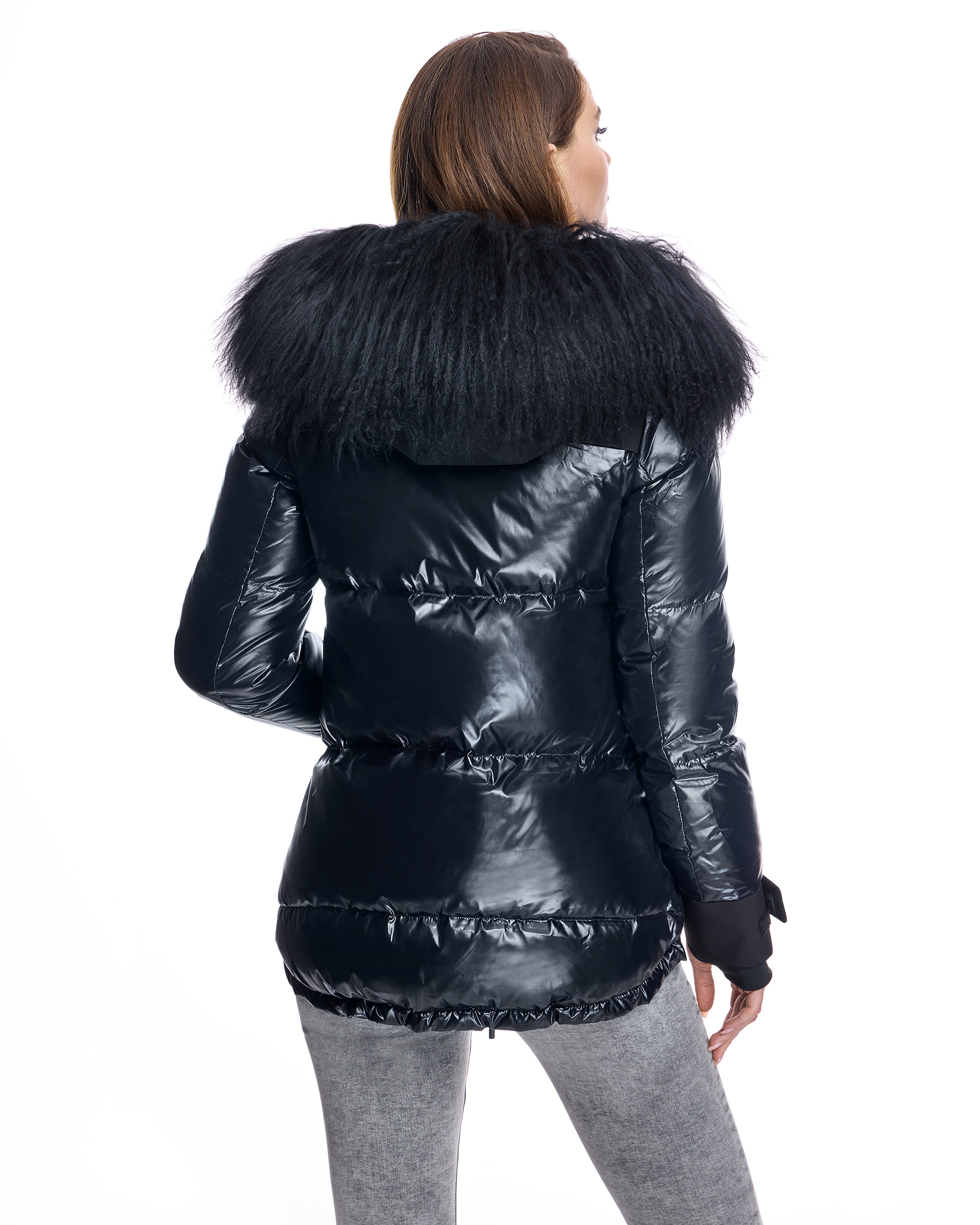 Plumífero de mujer con capucha de pelo - Maximilian - Negro Negro-3