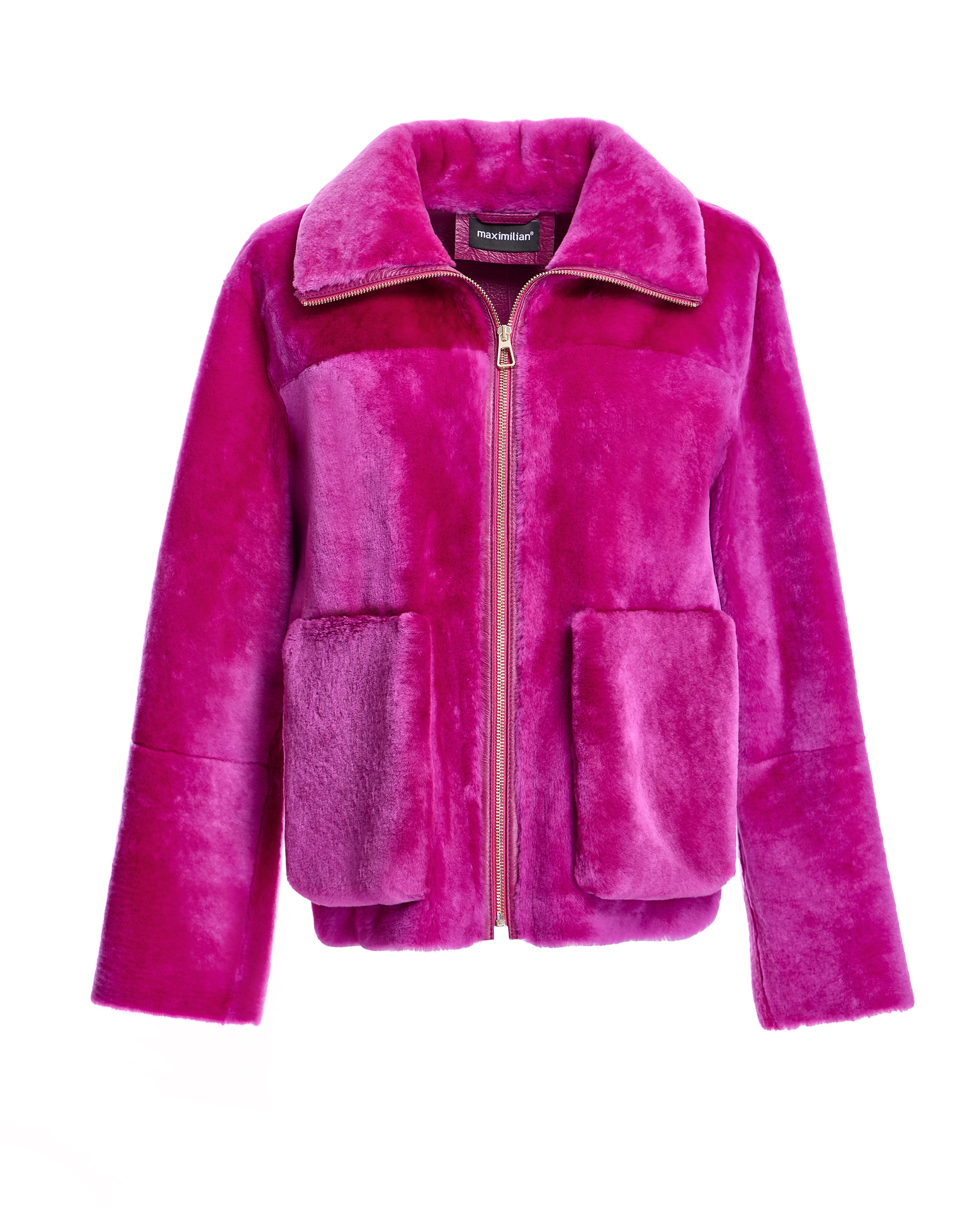 Chaqueta de pelo de mujer de cordero merino con bolsillos - Maximilian - Fucsia Fucsia-6