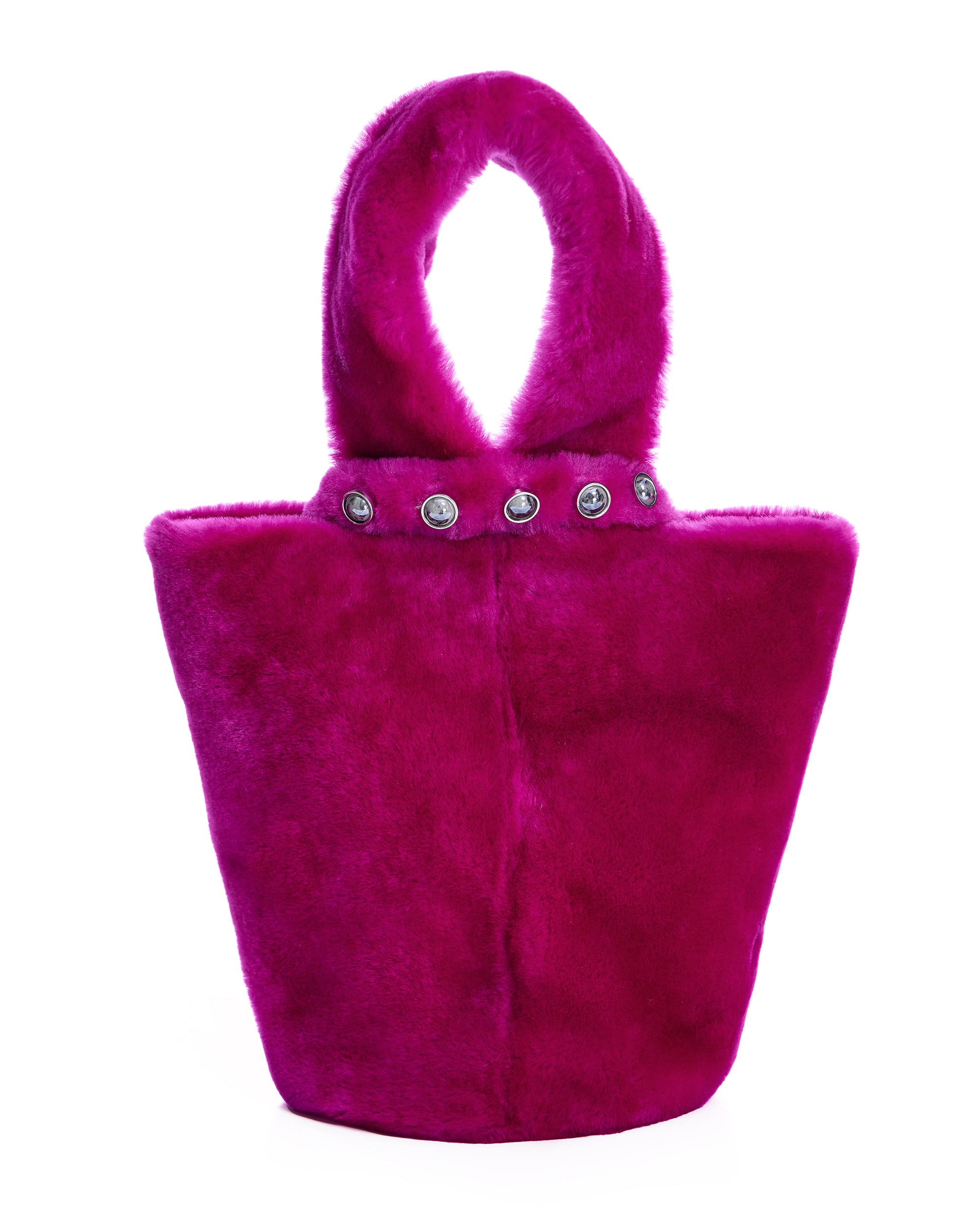 Imagen 0 de Bolso de mano de pelo de cordero en color fucsia Fucsia