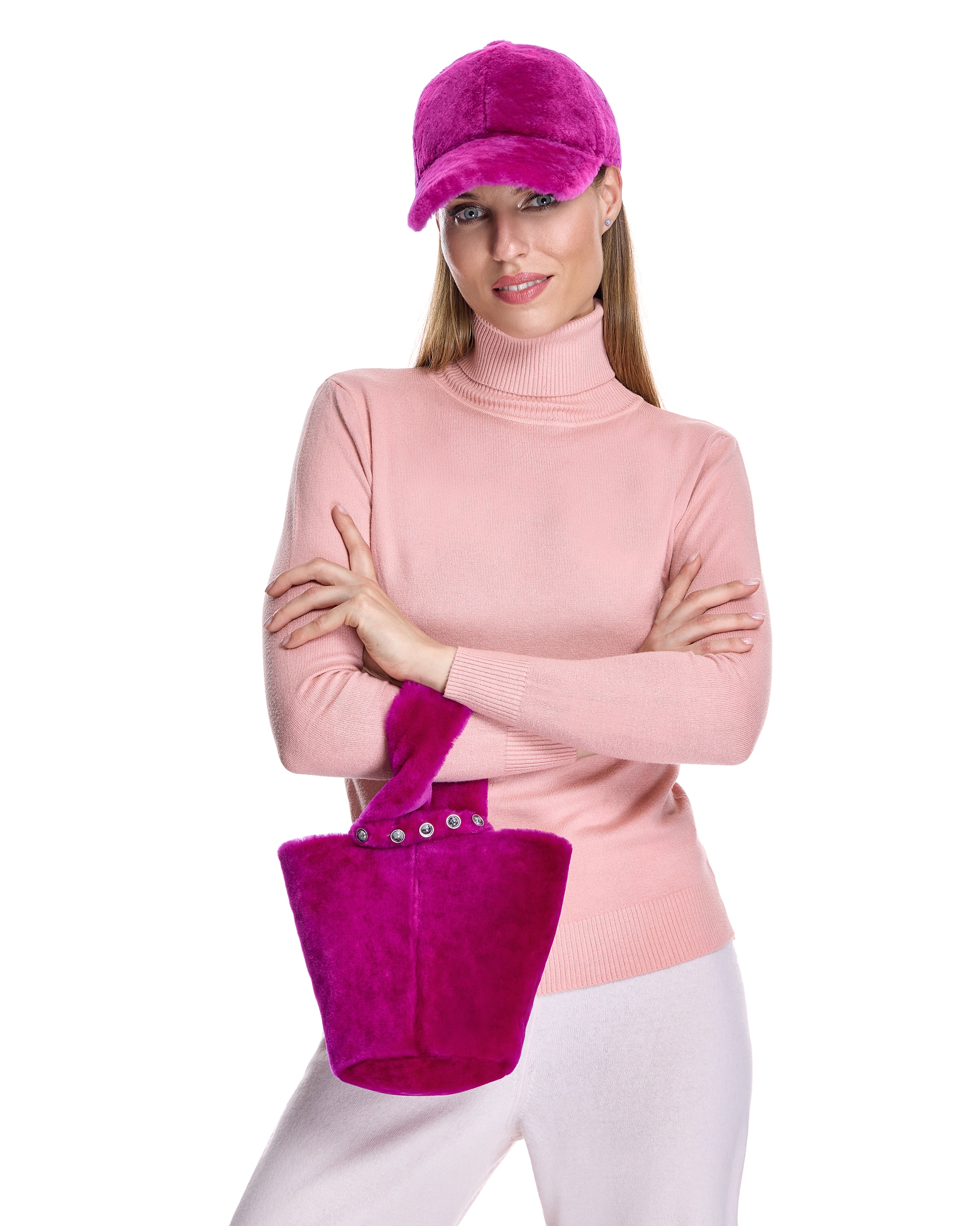 Bolso de mano de pelo de cordero en color - Maximilian - Fucsia Fucsia-3