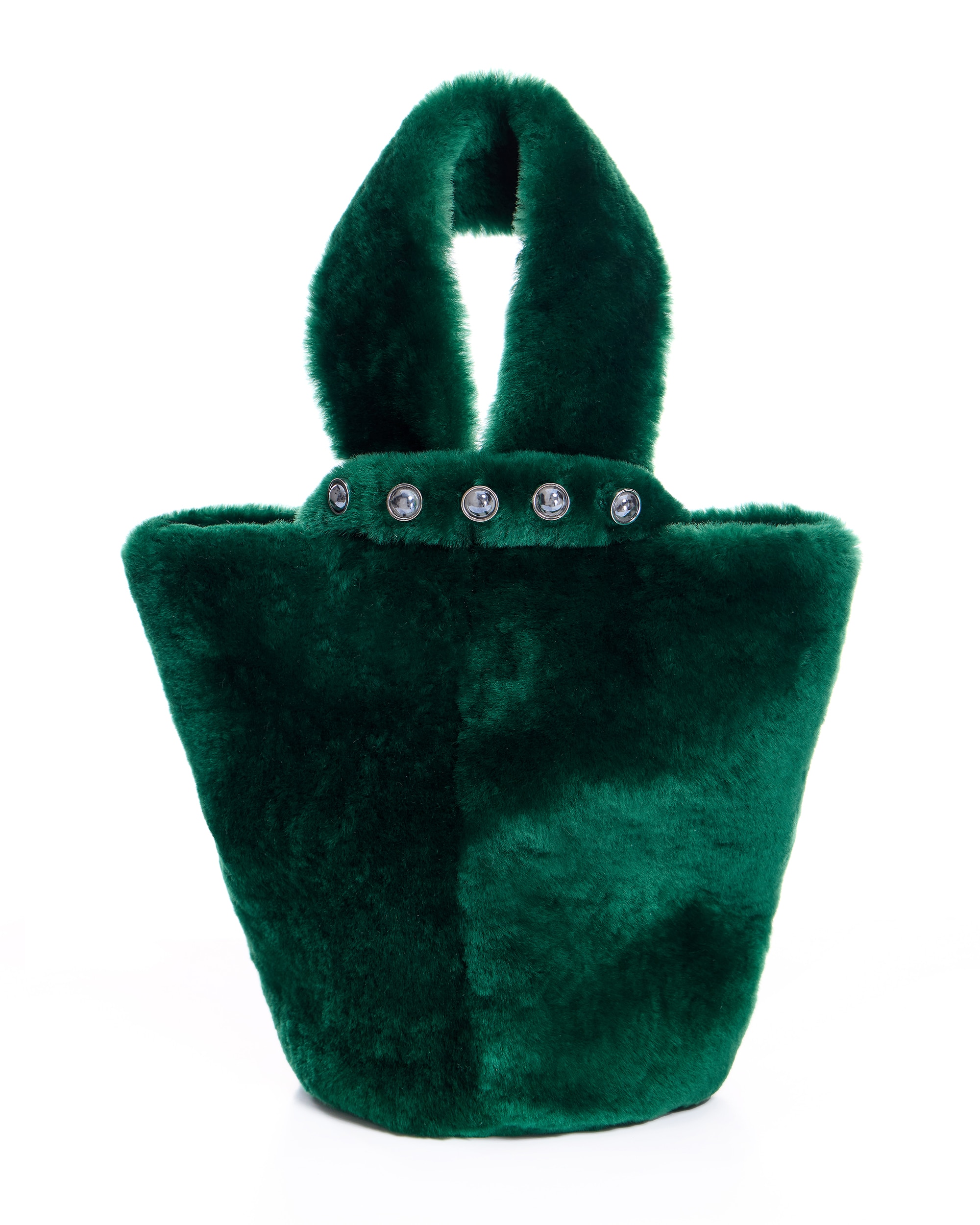 Imagen 0 de Bolso de mano de pelo de cordero en color verde Verde oscuro