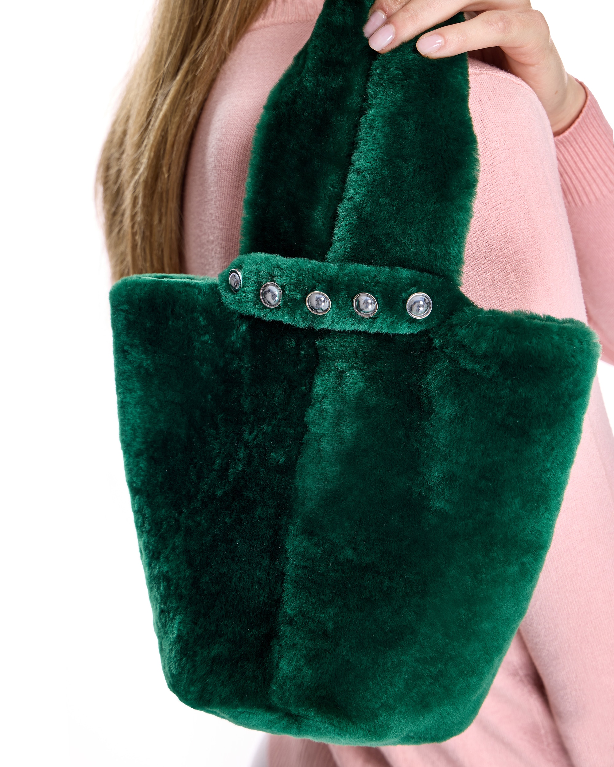 Bolso de mano de pelo de cordero en color verde - Maximilian - Verde oscuro Verde oscuro-2