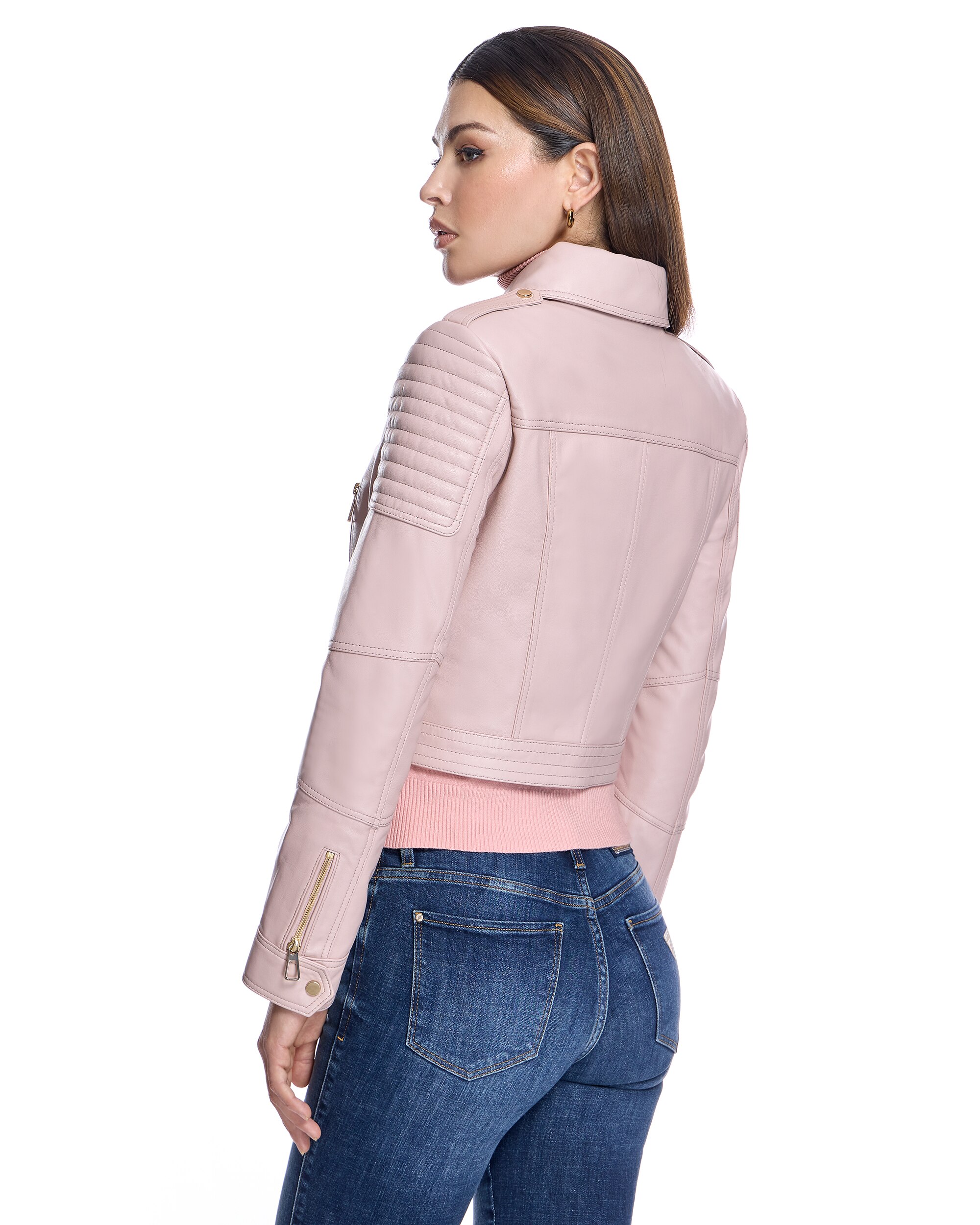 Cazadora de mujer de cuero con bolsillos - Maximilian - Rosa claro Rosa claro-3