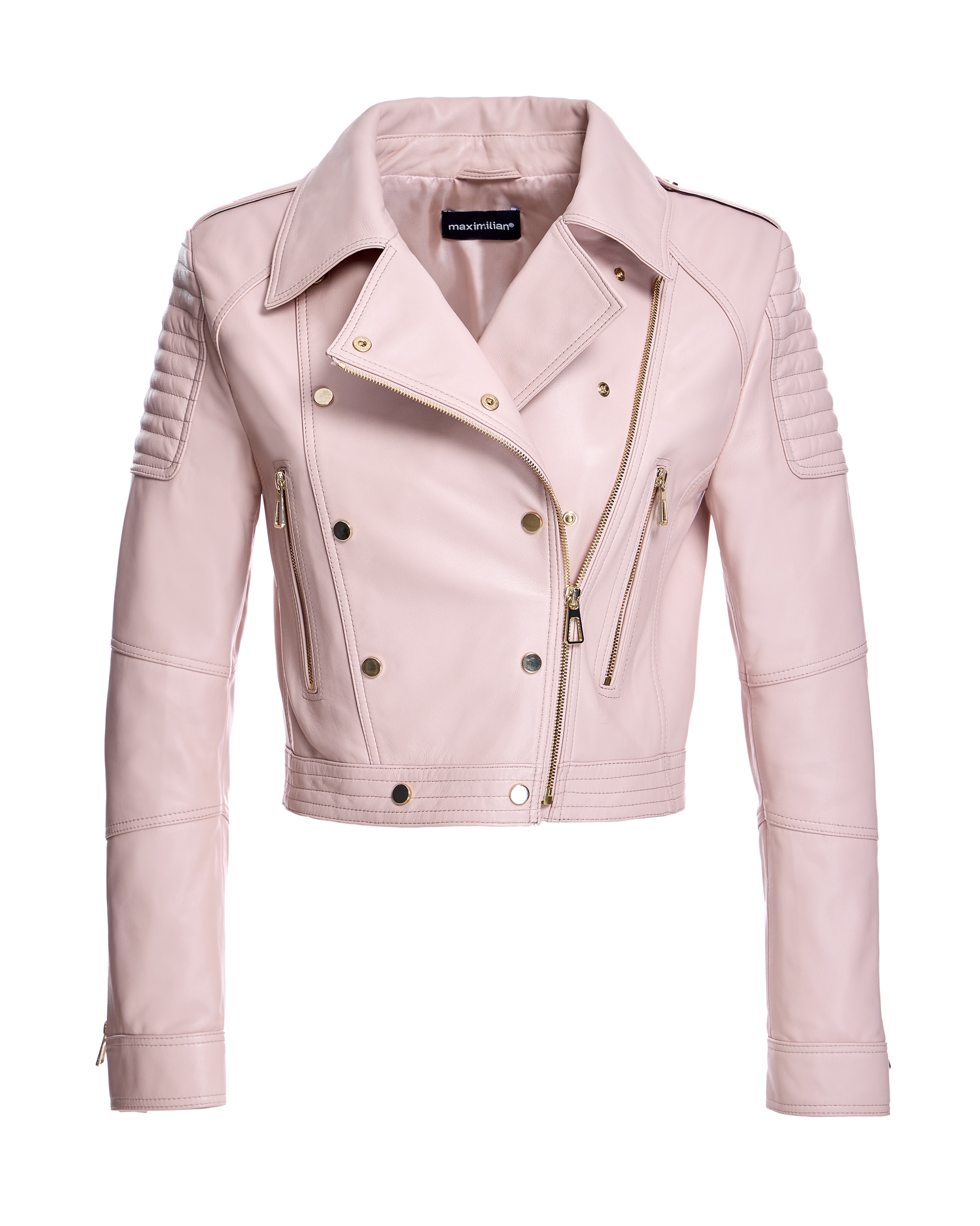 Cazadora de mujer de cuero con bolsillos - Maximilian - Rosa claro Rosa claro-6