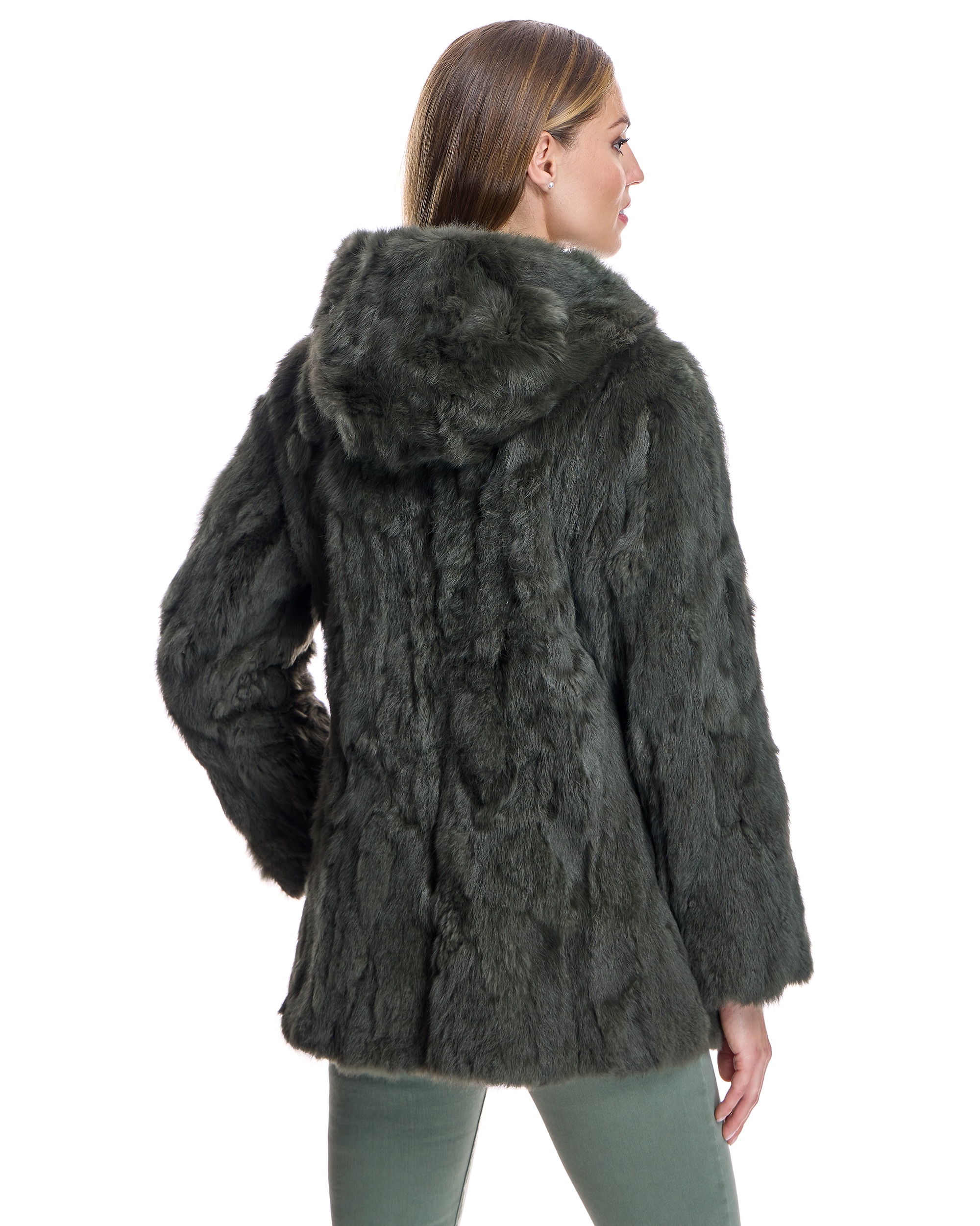 Chaqueta de pelo de mujer de rabbit con capucha - Maximilian - Kaki Kaki-3