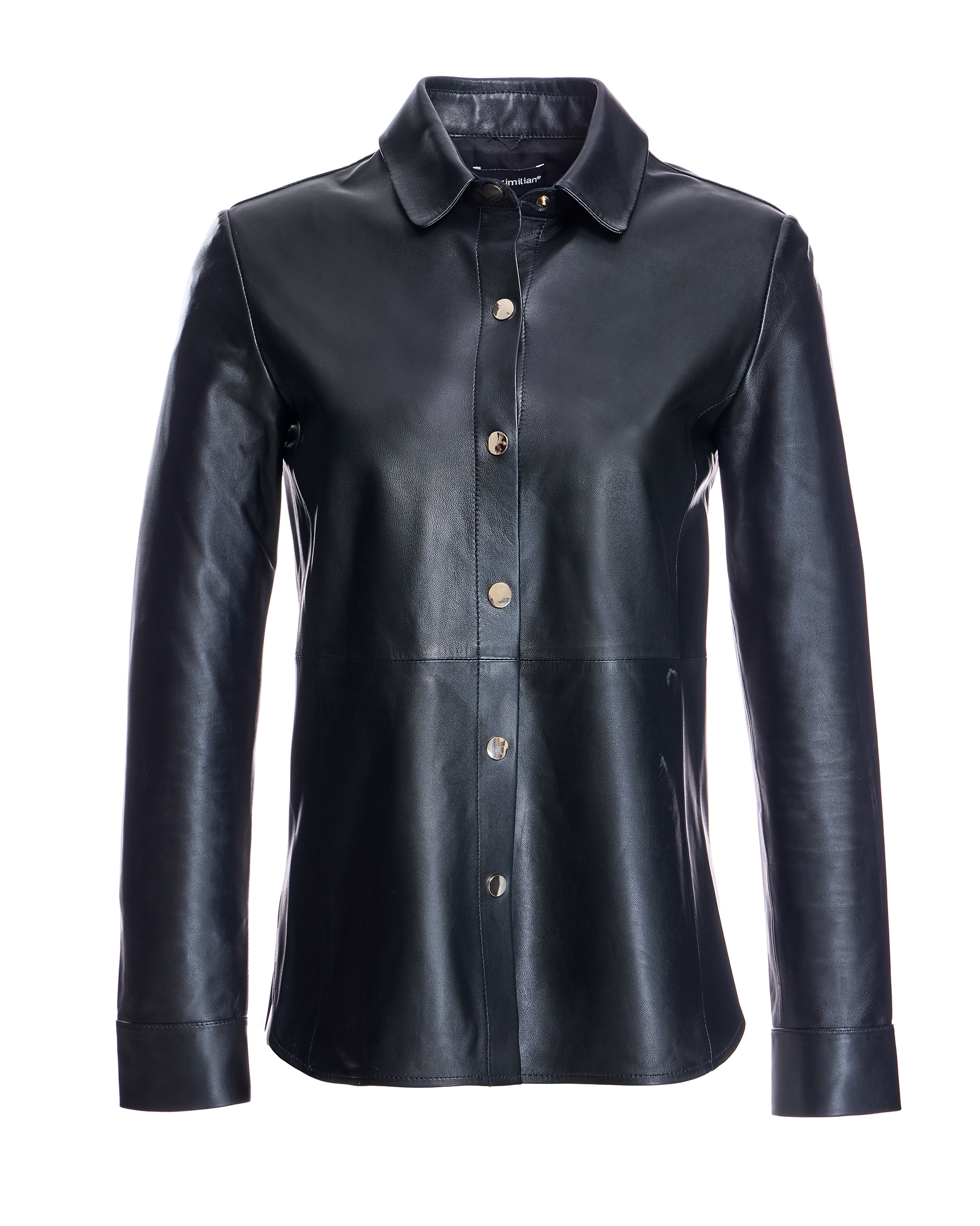 Sobrecamisa de mujer de piel con botones automáticos - Maximilian - Negro Negro-6