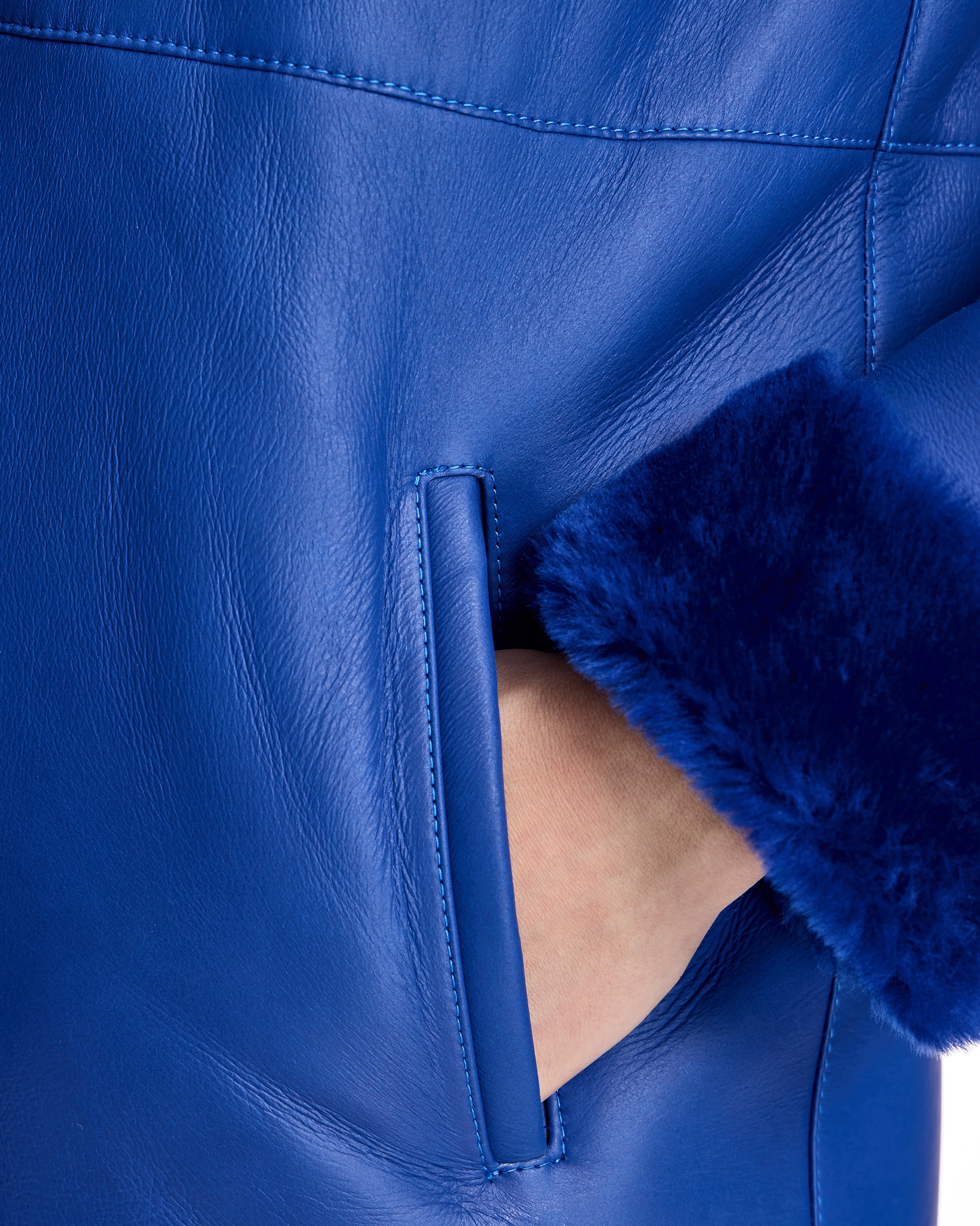 Chaqueta de piel de mujer de cuero con capucha - Maximilian - Azul Azul-5