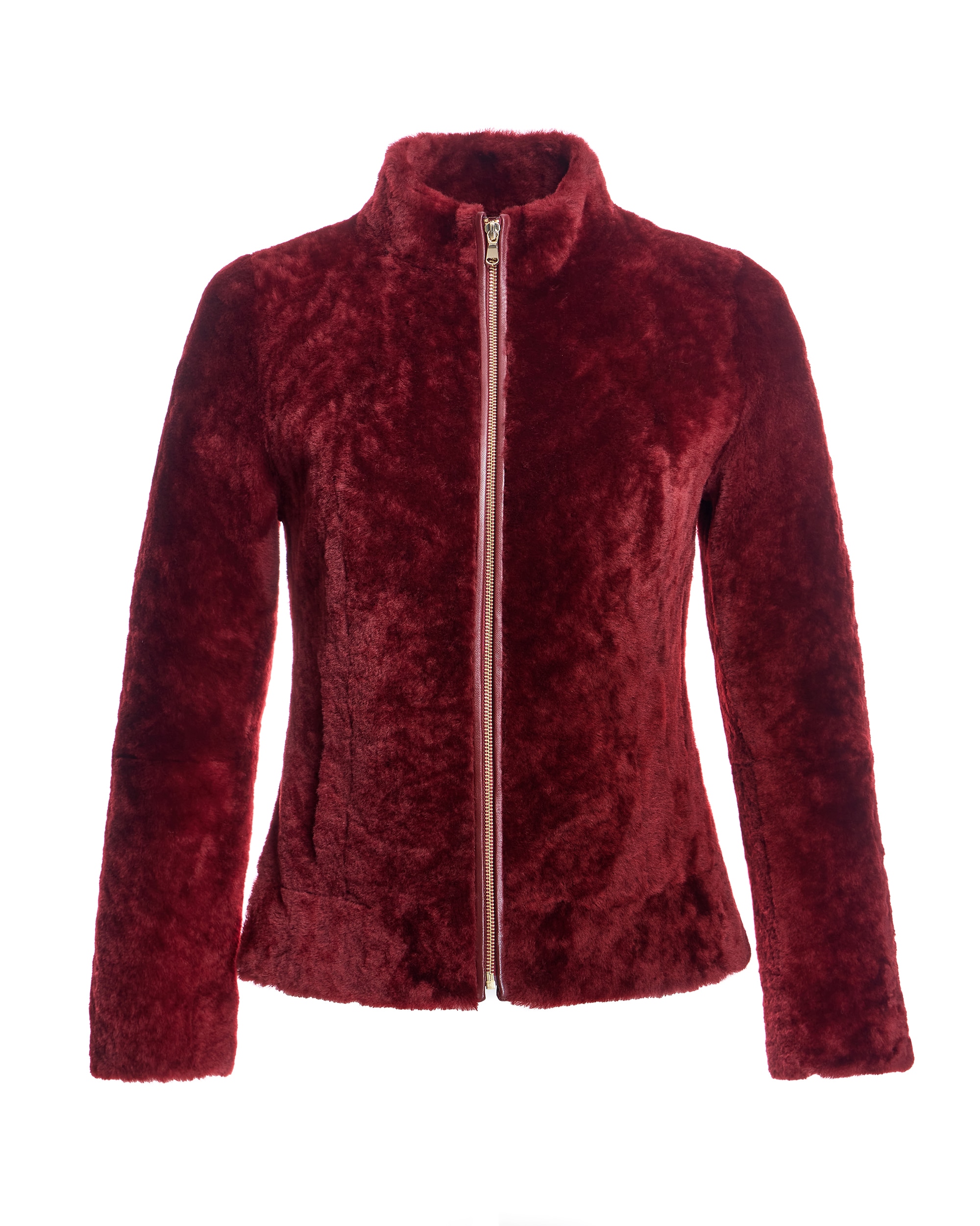 Chaqueta de piel de mujer de cordero con cremallera - Maximilian - Rojo Rojo-6