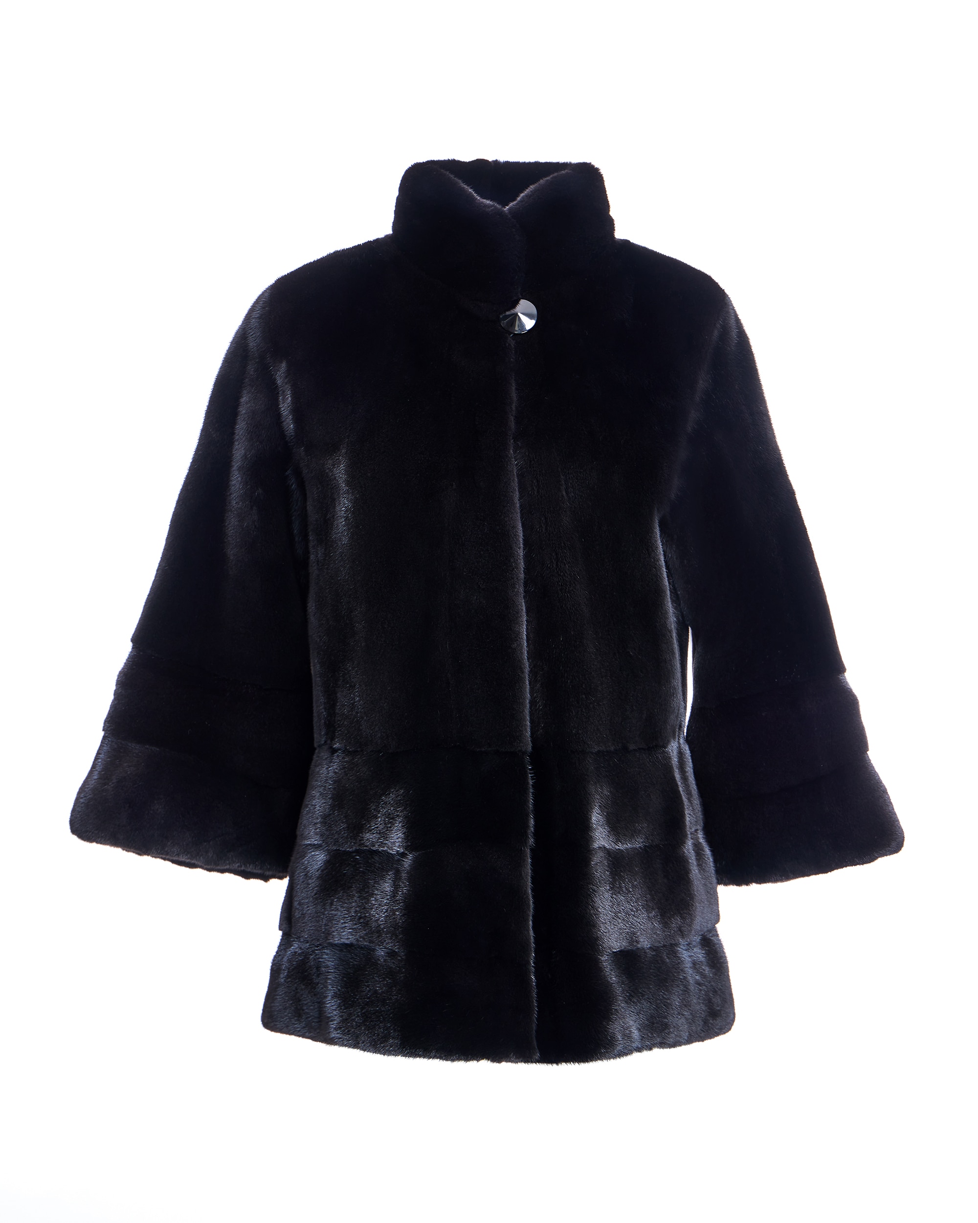 Chaqueta de pelo de mujer de visón con bajo y puños en horizontal - Maximilian - Negro Negro-6