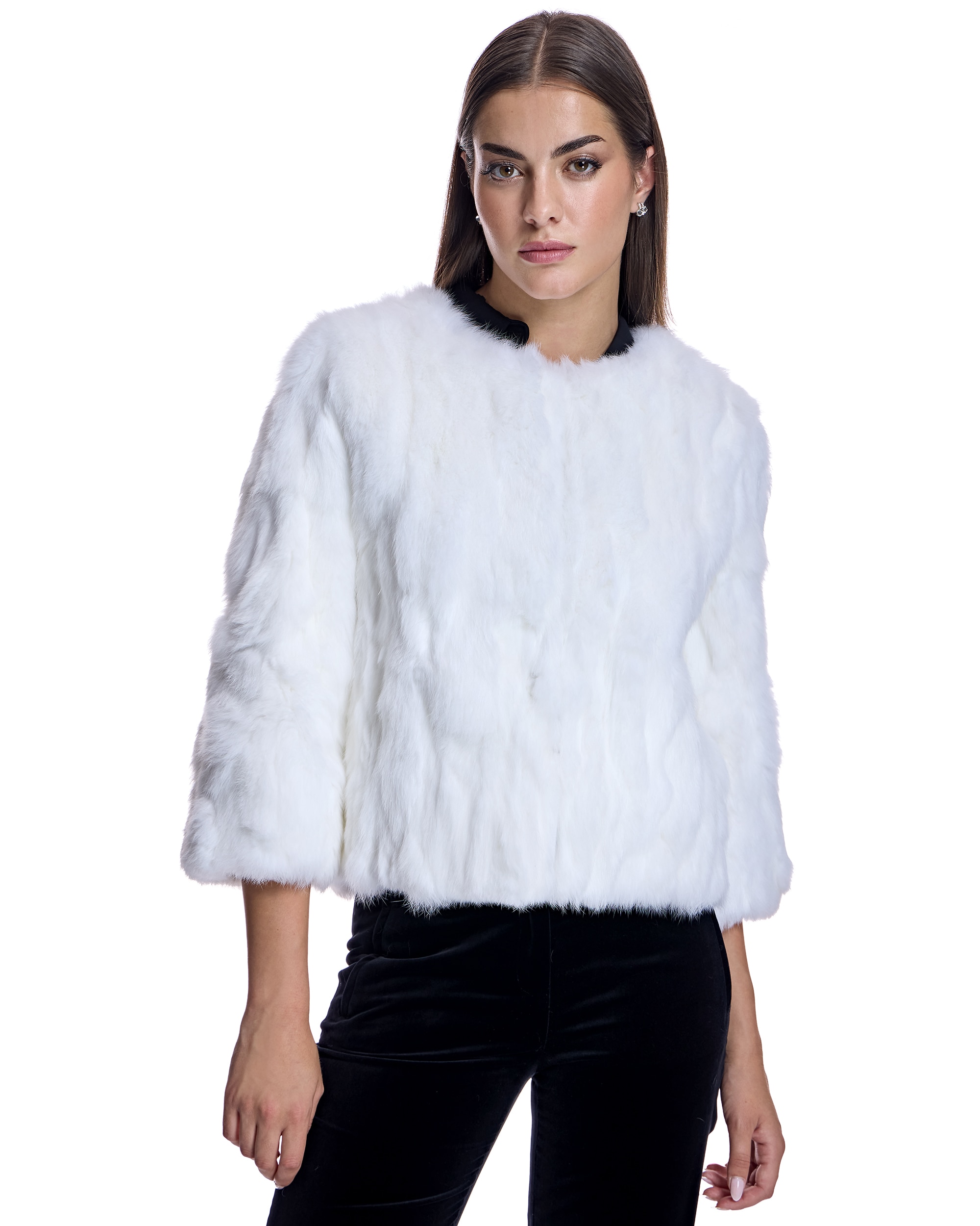 Maximilian - Chaqueta de pelo de mujer de retales de rabbit con manga 3/4.