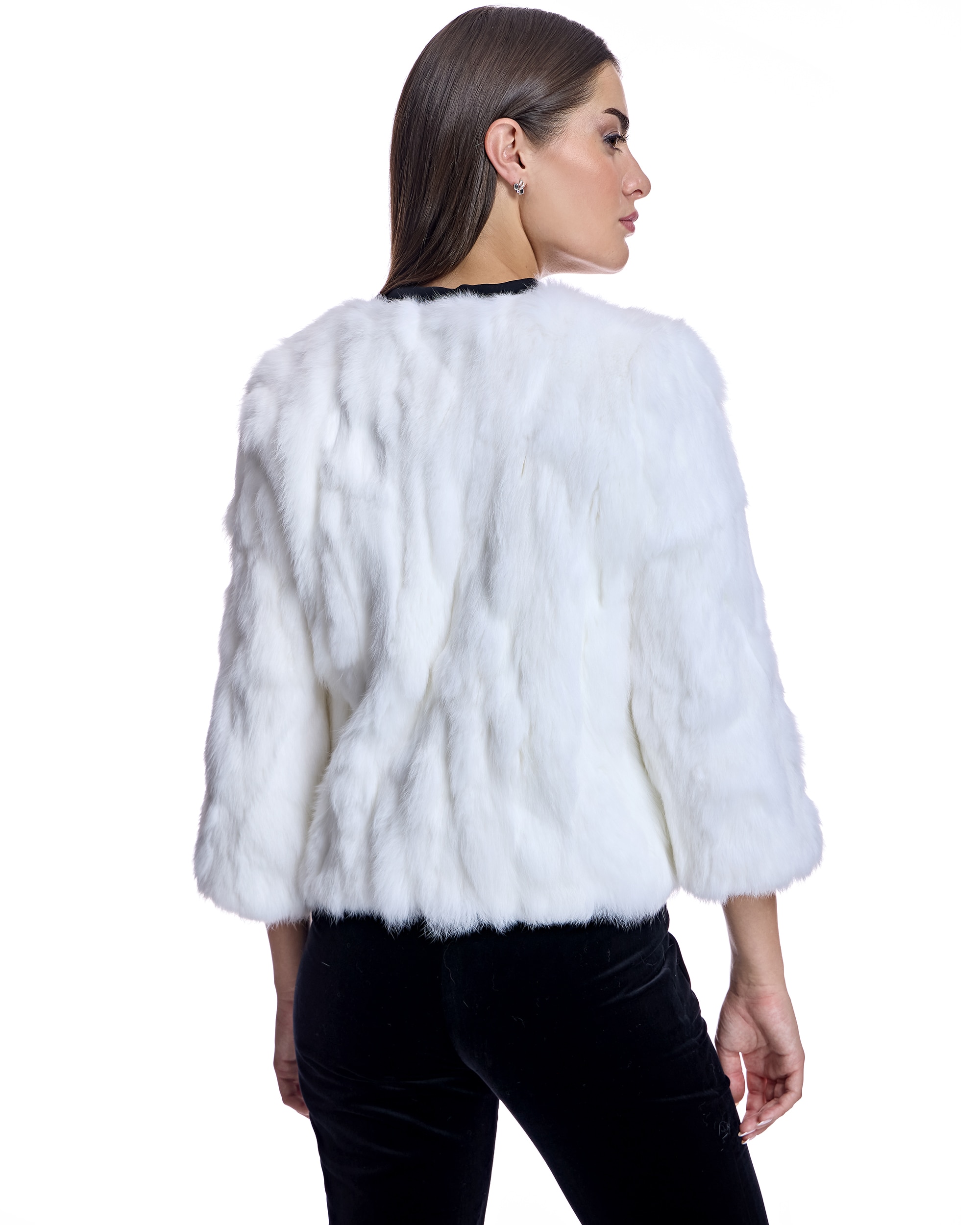 Chaqueta de pelo de mujer de retales de rabbit con manga 3/4 - Maximilian - Blanco Blanco-3