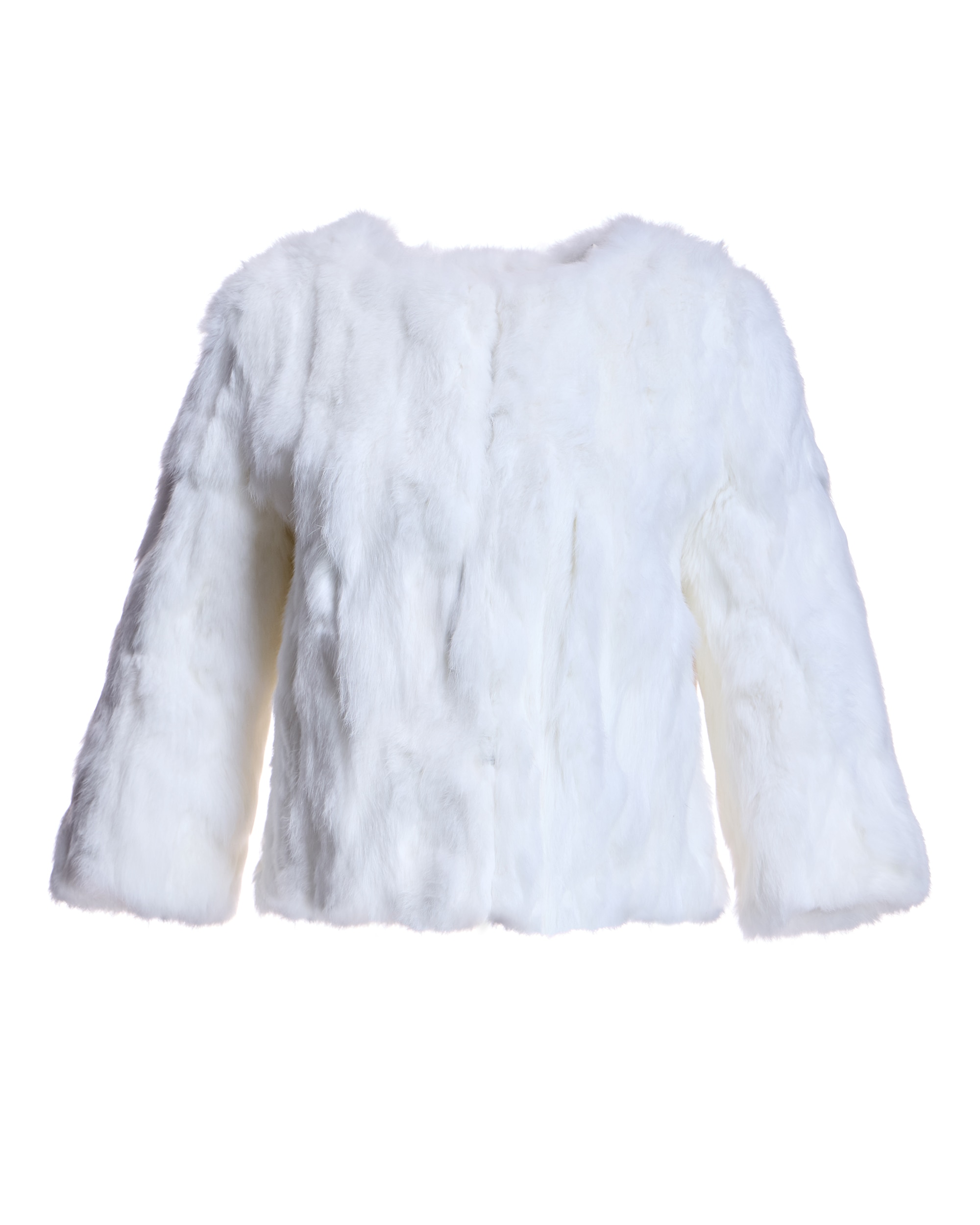 Chaqueta de pelo de mujer de retales de rabbit con manga 3/4 - Maximilian - Blanco Blanco-6