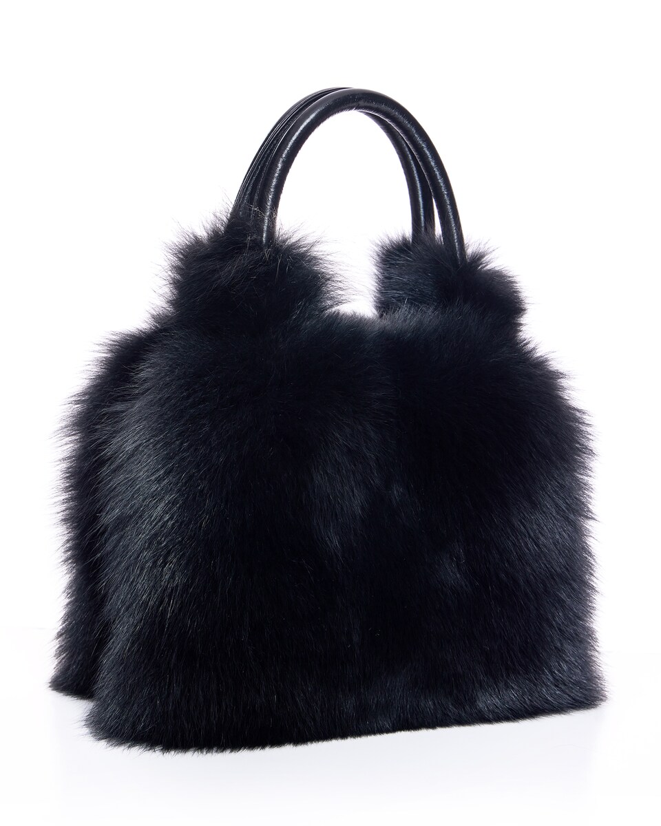 Bolso de mano de pelo de zorro en color negro · Maximilian · El